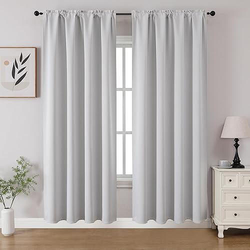 Miniatura 46 de CUCRAF - Juego de 2 paneles de cortinas opacas negras de 63 pulgadas, cortinas con bolsillo para varilla para oscurecer la habitación para