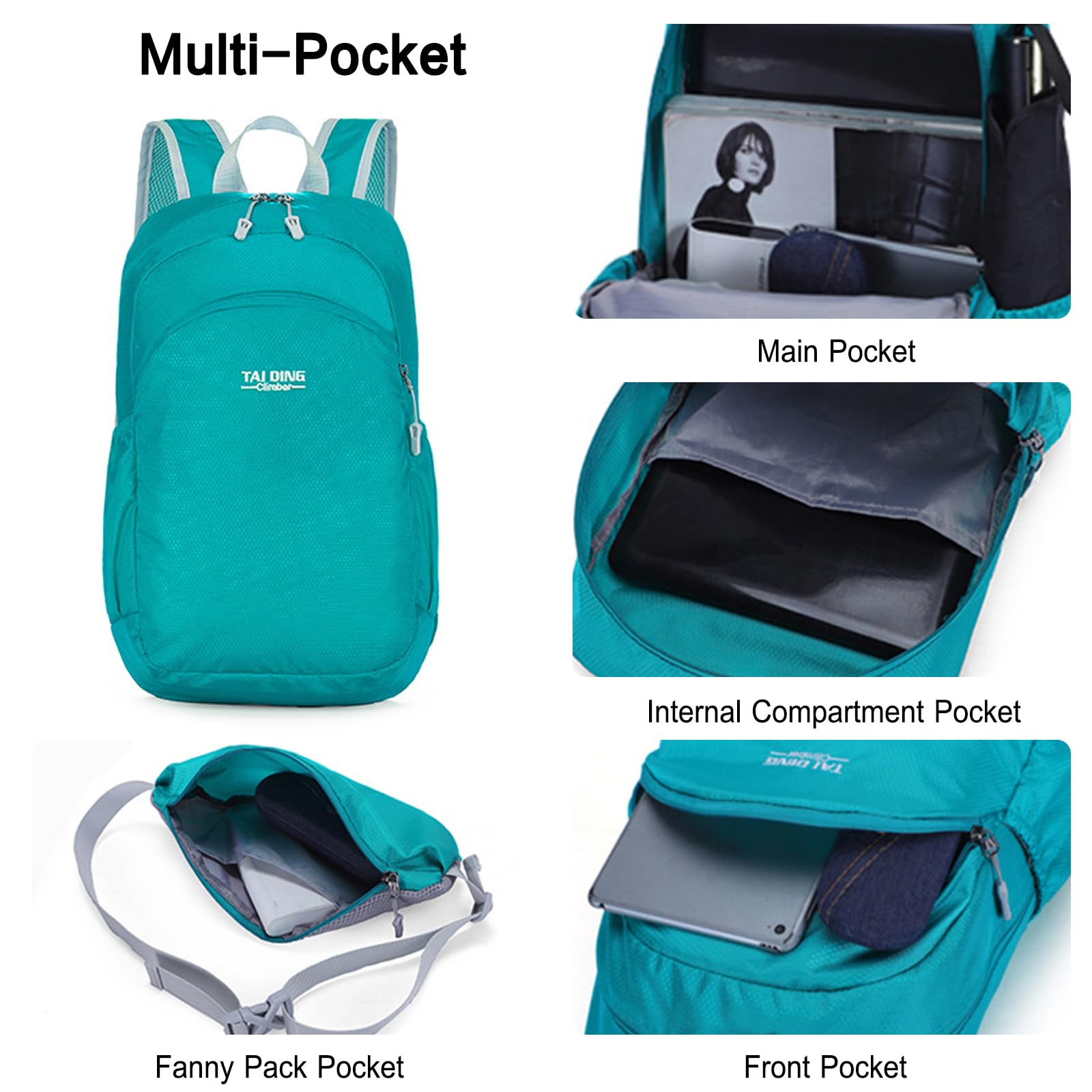 Zaino da Trekking Zaino Impermeabile Leggero Pieghevole Zaino 19L Hiking Backpack per Donna Uomo Campeggio Ciclismo Arrampicata Sport Azzurro