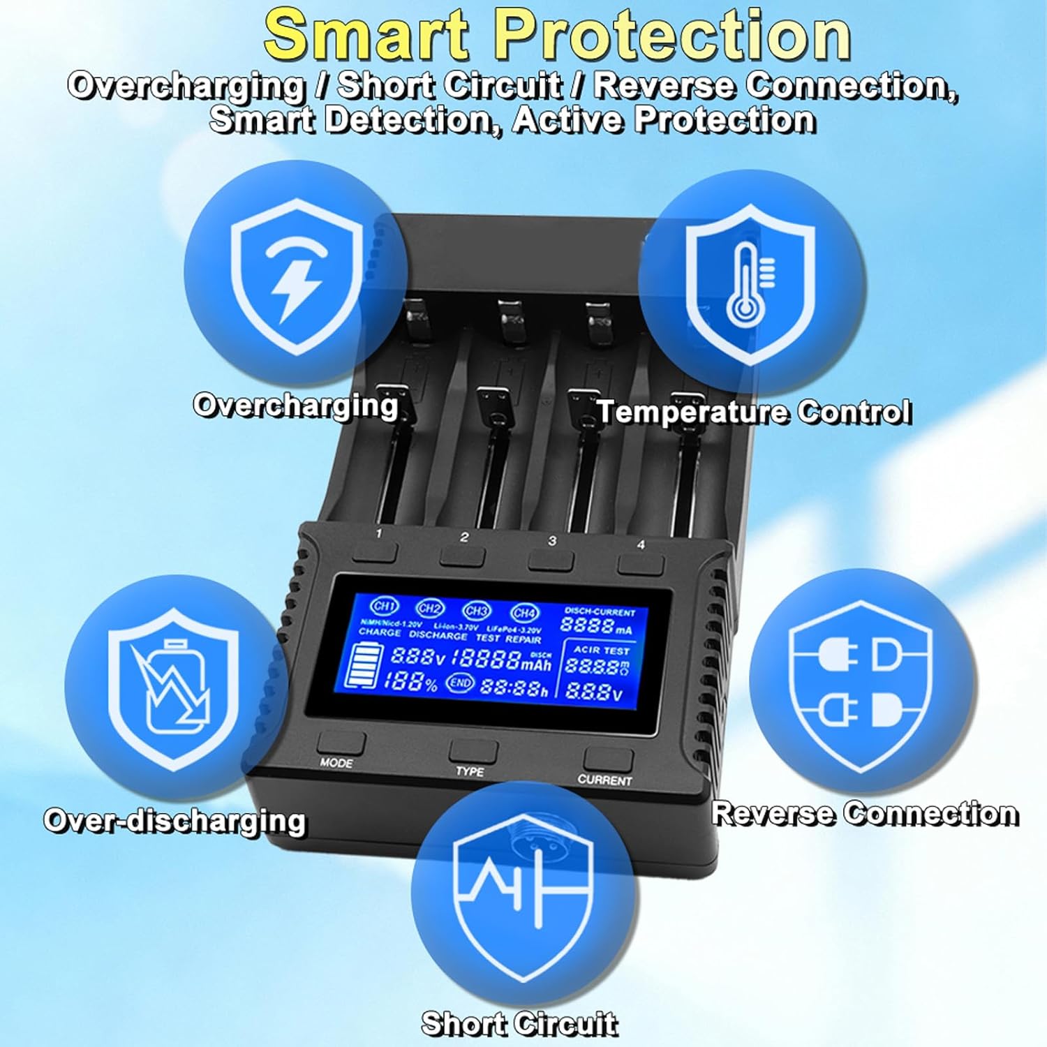 USB充電器 充電器 4スロット マルチ バッテリー チャージ 18650 20700 21700 26650 リチウムイオン電池 充電器 |  電光ホーム 18650 バッテリー充電アダプター 4 スロットインテリジェントホルダー 26650 16340 18500 用 LCD スクリー