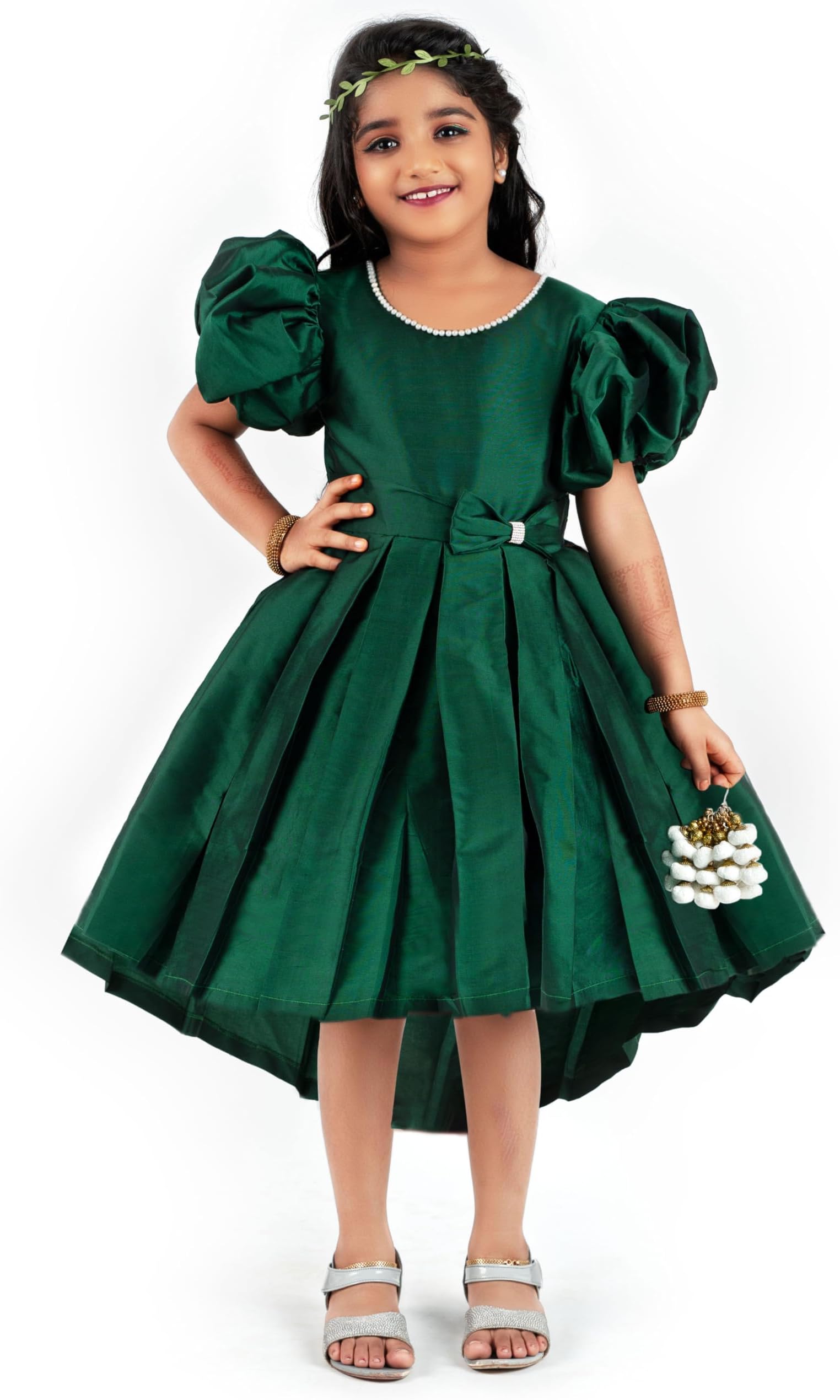Stanwells Kids Baby Girls Frocks Knee Length Birthday Ruffle Pattern Cap Sleeve Fancy Embroidery Western Frock Princess Birthday Dress for Girls