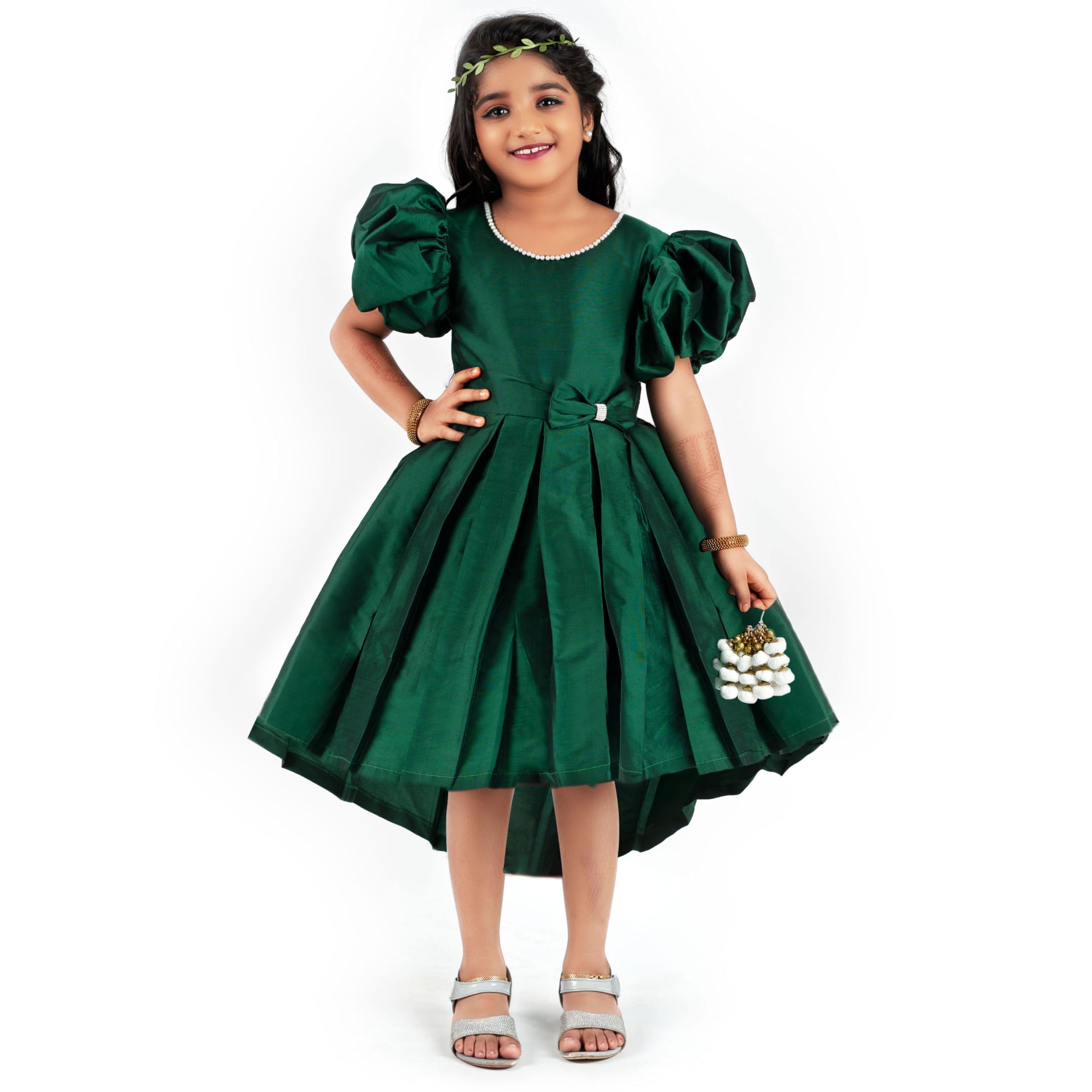 Stanwells Kids Baby Girls Frocks Knee Length Birthday Ruffle Pattern Cap Sleeve Fancy Embroidery Western Frock Princess Birthday Dress for Girls