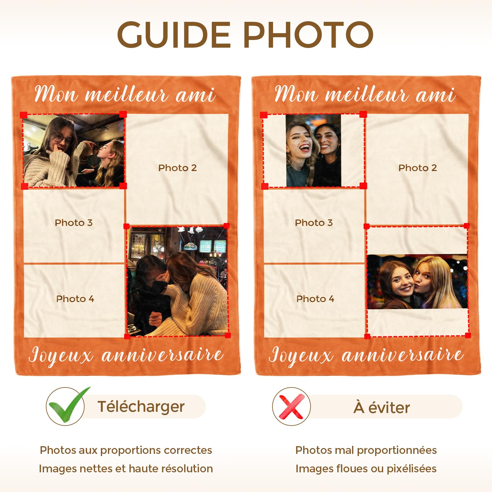 Plaid Personnalisé Photo Texte - Cadeau Pour Maman Papa, Couple, Ami - Impression HD - Taille Au Choix