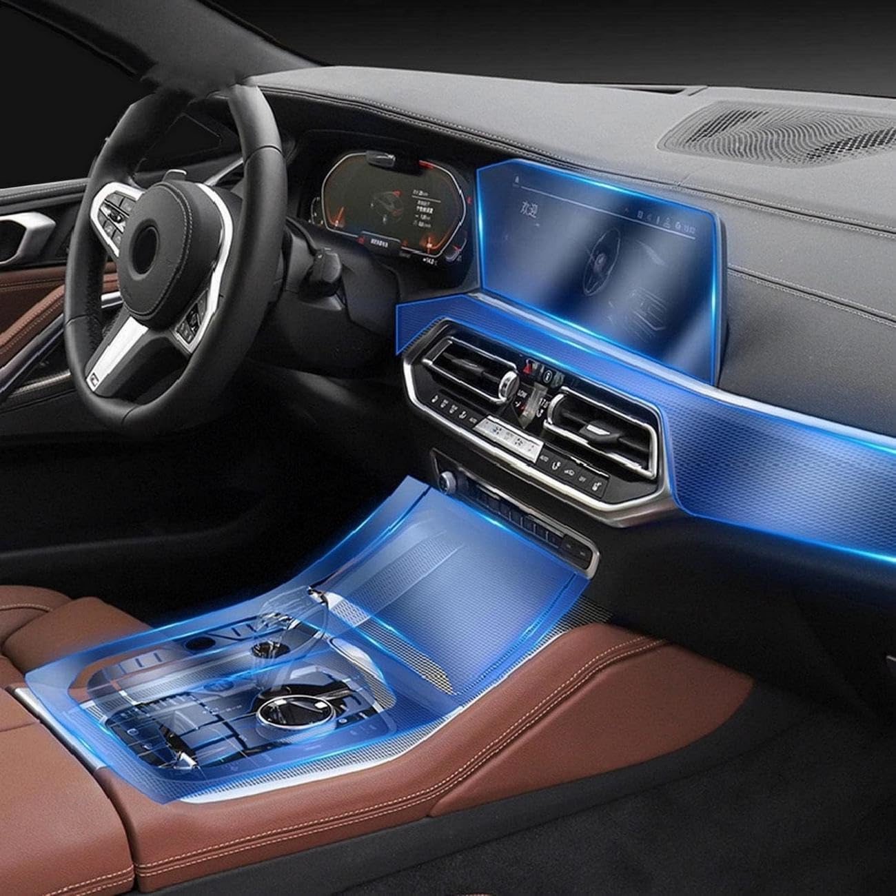 Film protection TPU intérieur BMW G06 X6 protège console centrale tableau de bord conduite droite