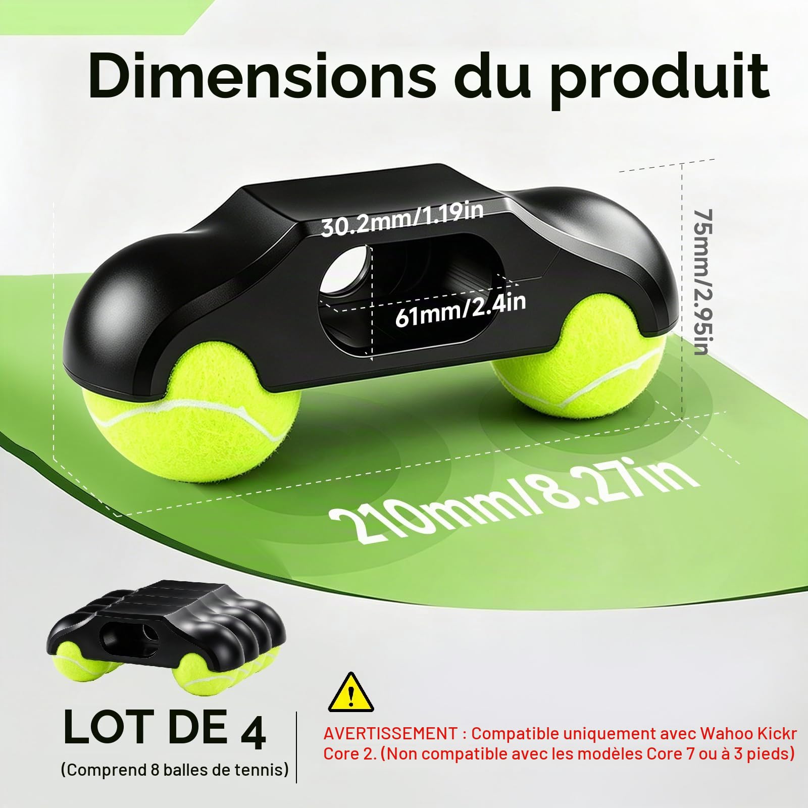 Lot de 4 Adaptateurs de Pieds, Pieds à Bascule Compatible avec Wahoo Kickr Core 2, Accessoires pour Home Trainer Velo avec 8 Balles de Tennis, Rocker Plate Feet Pour Entraînement d'Intérieur