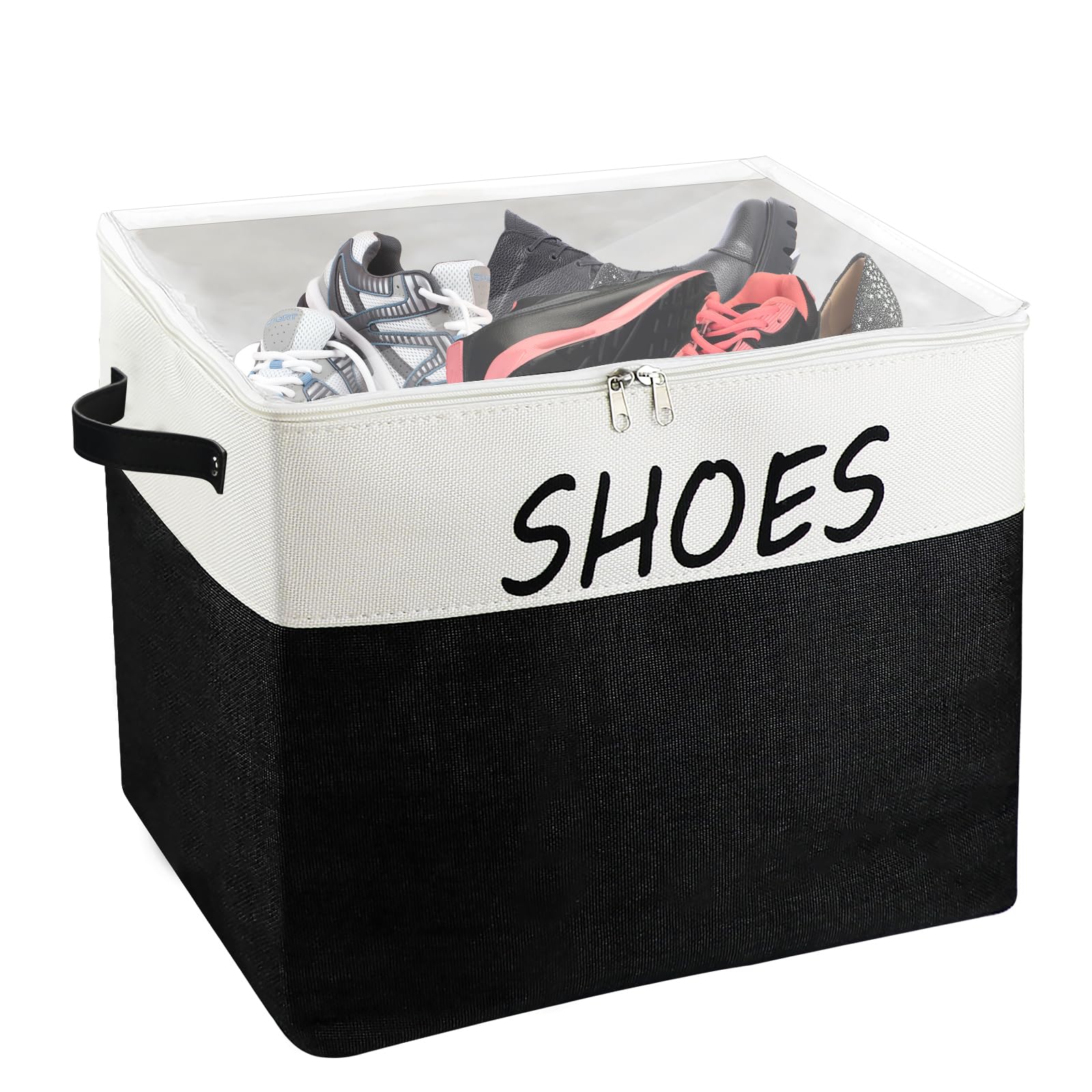 MUOUAKATE Large Entryway Shoe Storage Organizer, Shoe Basket for Entryway with Clear Cover, Foldable Mudroom Shoe Bin Box Fits for Boot, Sneaker, High Heeled