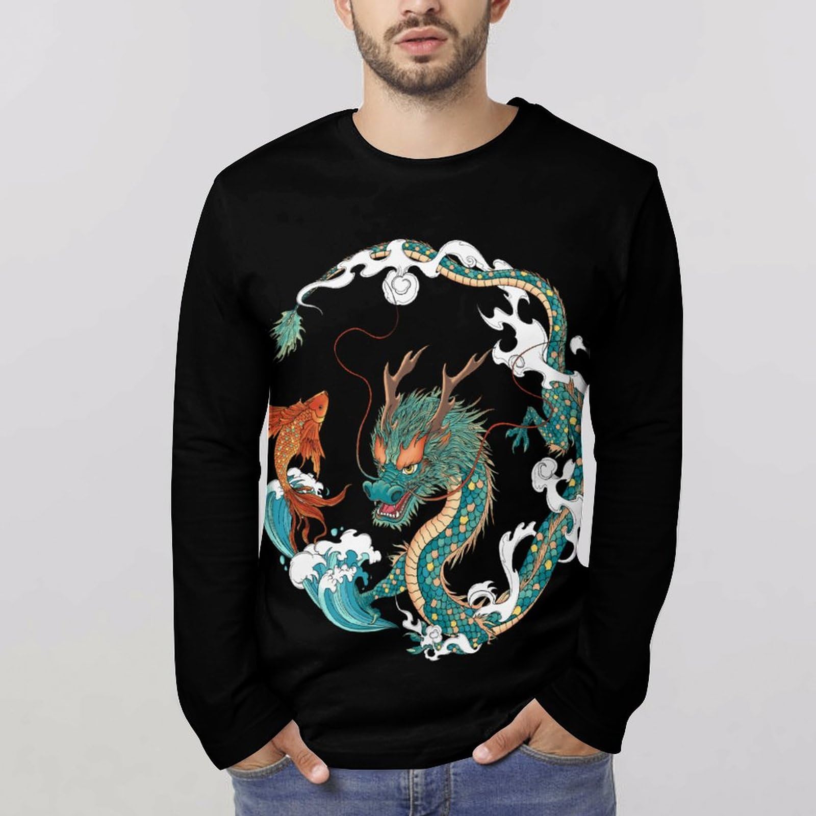 Amazon.co.jp: 長袖tシャツ メンズ ドラゴン 龍 神龍 ロングtシャツ 