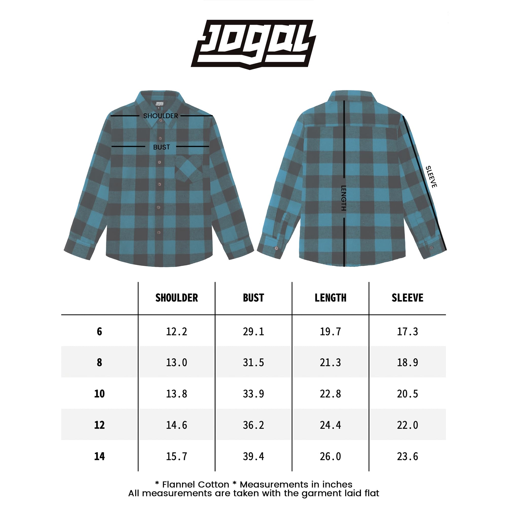 JOGAL Camisa de franela de manga larga a cuadros para niños, camisas con botones
