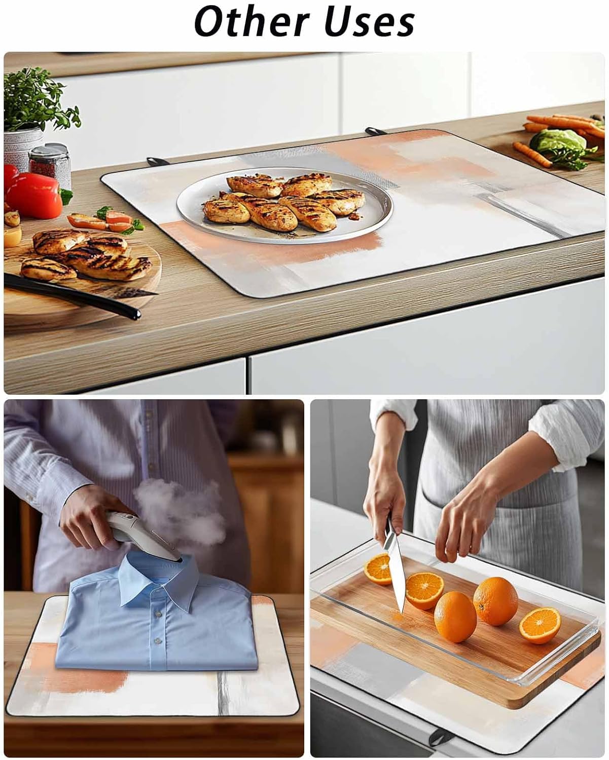 Stove Top Cover Abstract off White Gray White Stove Cover for Electric Stove Top Oil Painting Glass Cooktop Covers Anti-Slip Mat Heat Resistant Countertop Protector Home Kitchen Decor 28.5"x20.5"