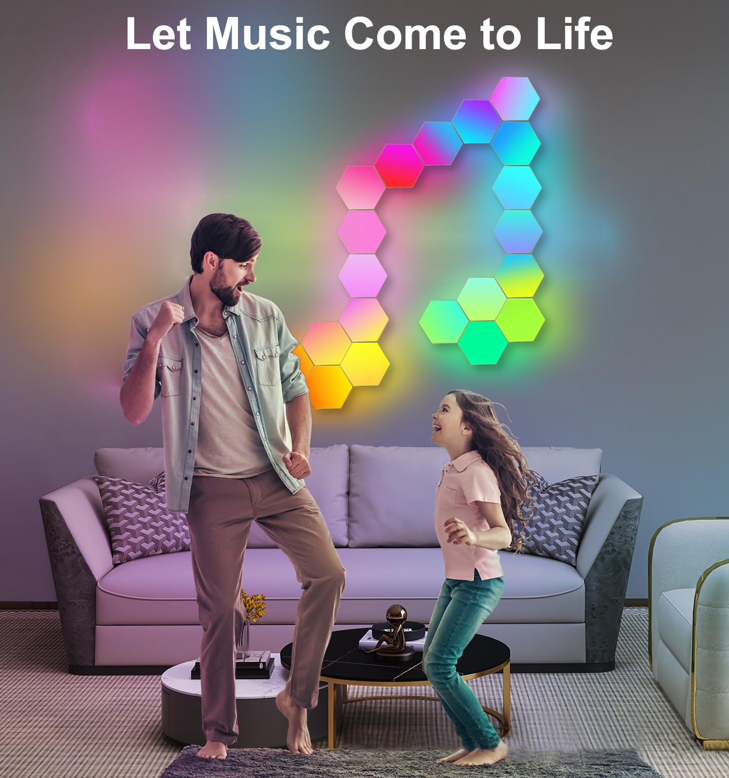 Grandi Pannelli LED Gaming per Camera da Letto, Smart Home Applique LED da Parete Interno RGBIC Funziona con Alexa Google Assistant, Controllo Vocale/App,Lampada Gaming Sincronizza con Musica,10 Pezzi