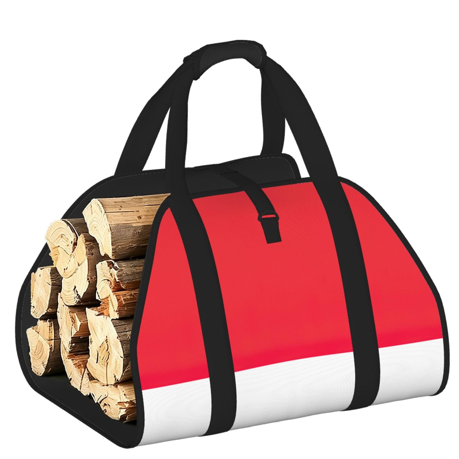 Ayyqwe Black Indonesian Flag Print Firewood Bag Wood Waterproof Versatile Camping Picnic Storage Daily Home