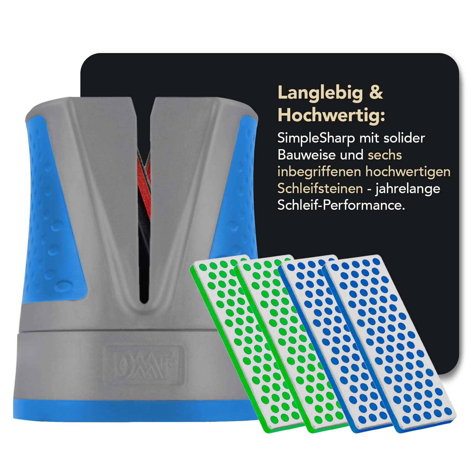 DMT SimpleSharp Blau Bundle Grob, Fein & Extrafein | Diamant Messerschärfer für rasiermesserscharfe Klingen mit perfektem Schleifwinkel | Schärft beidseitig mit extraharten Diamant-Steinen