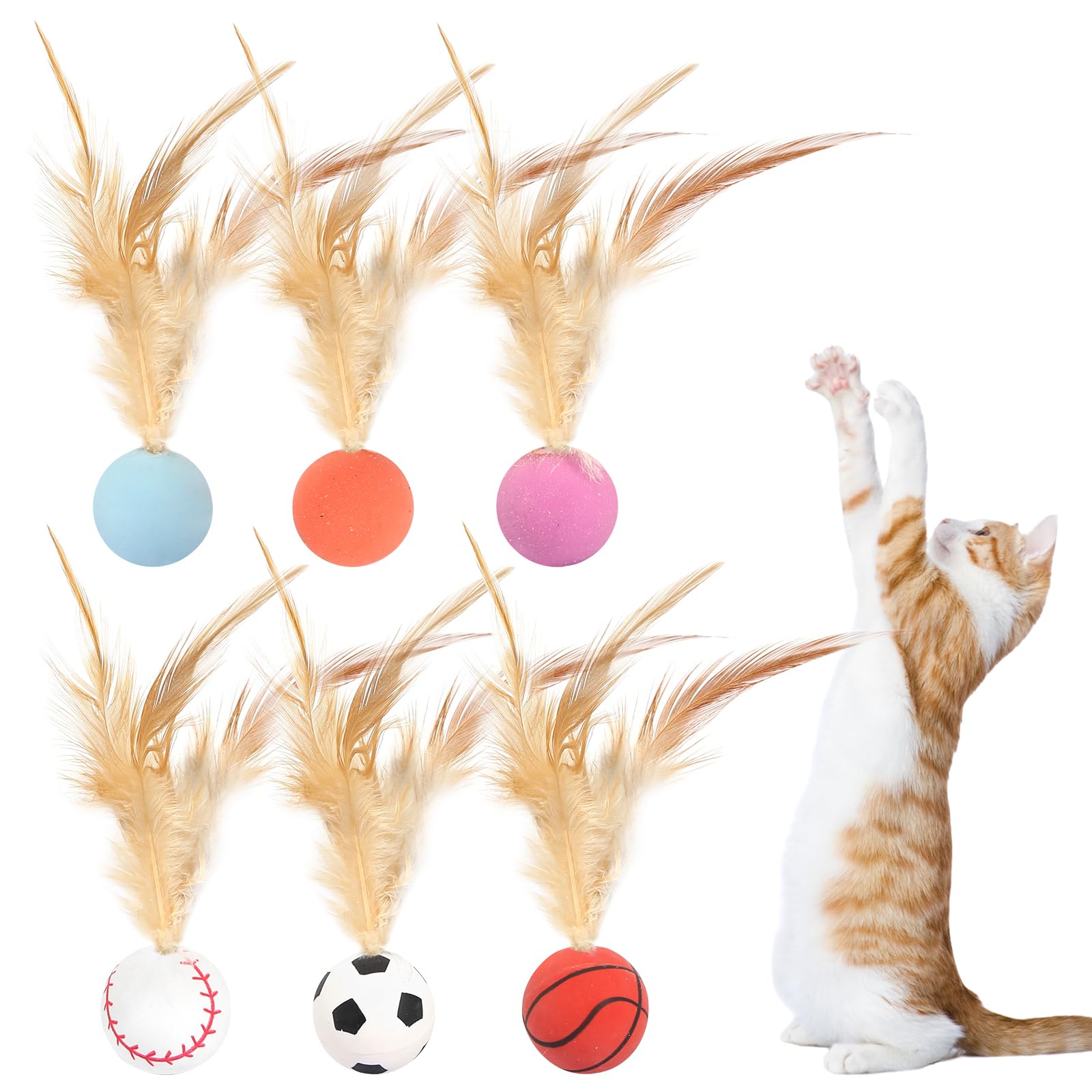 12 Stück Katzenbälle Mit Feder – Buntes, Interaktives Spielzeug Für Drinnen & Draußen | Trainiert Den Jagdinstinkt Deiner Katze