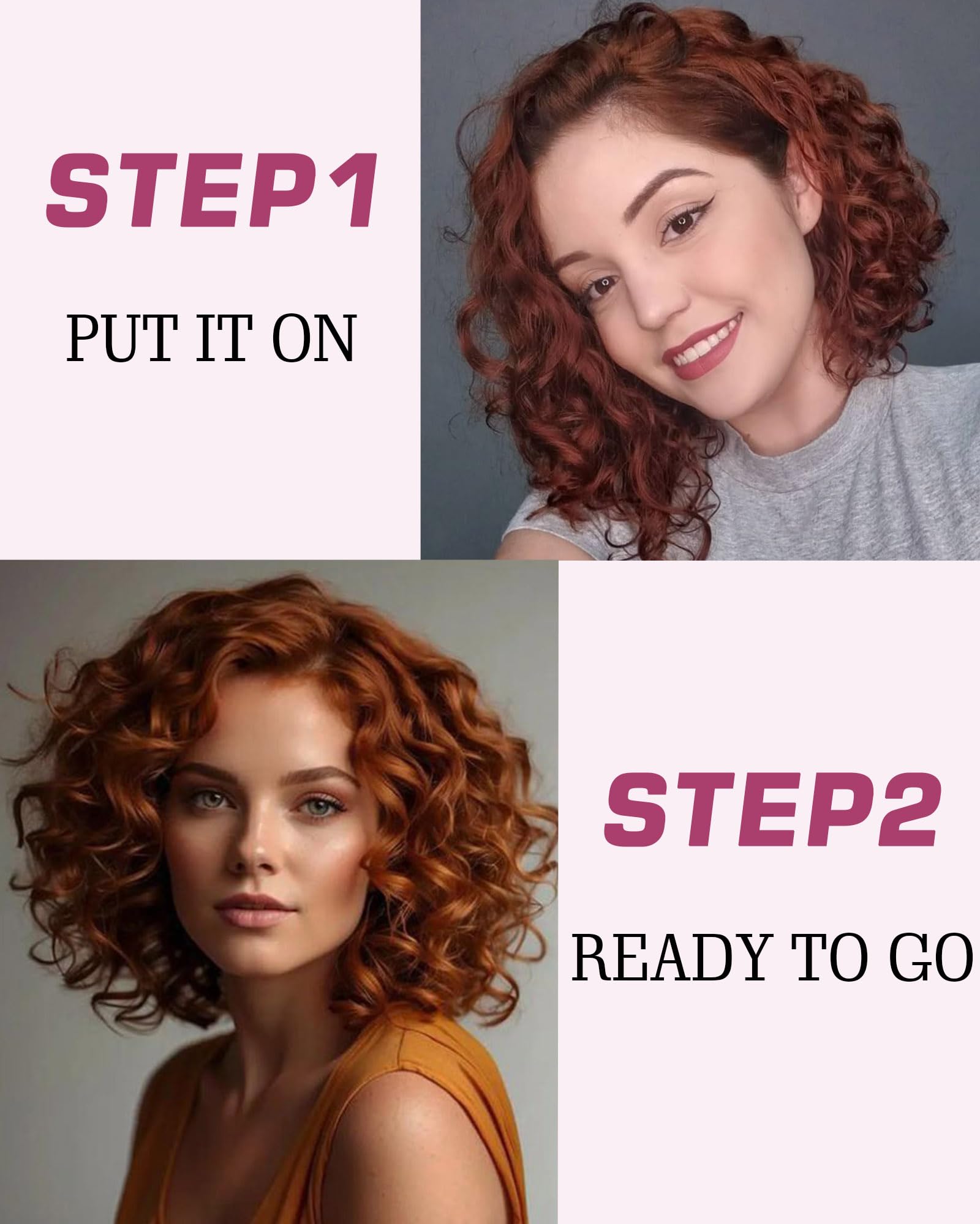 FASHION IDOL Short Curly Bob Omber Chocolate Human Hair Wig C-Type Lace Wear and Go Short Curly Bob Wig for Women (TT1B/33, 10 Inch) - Image 2