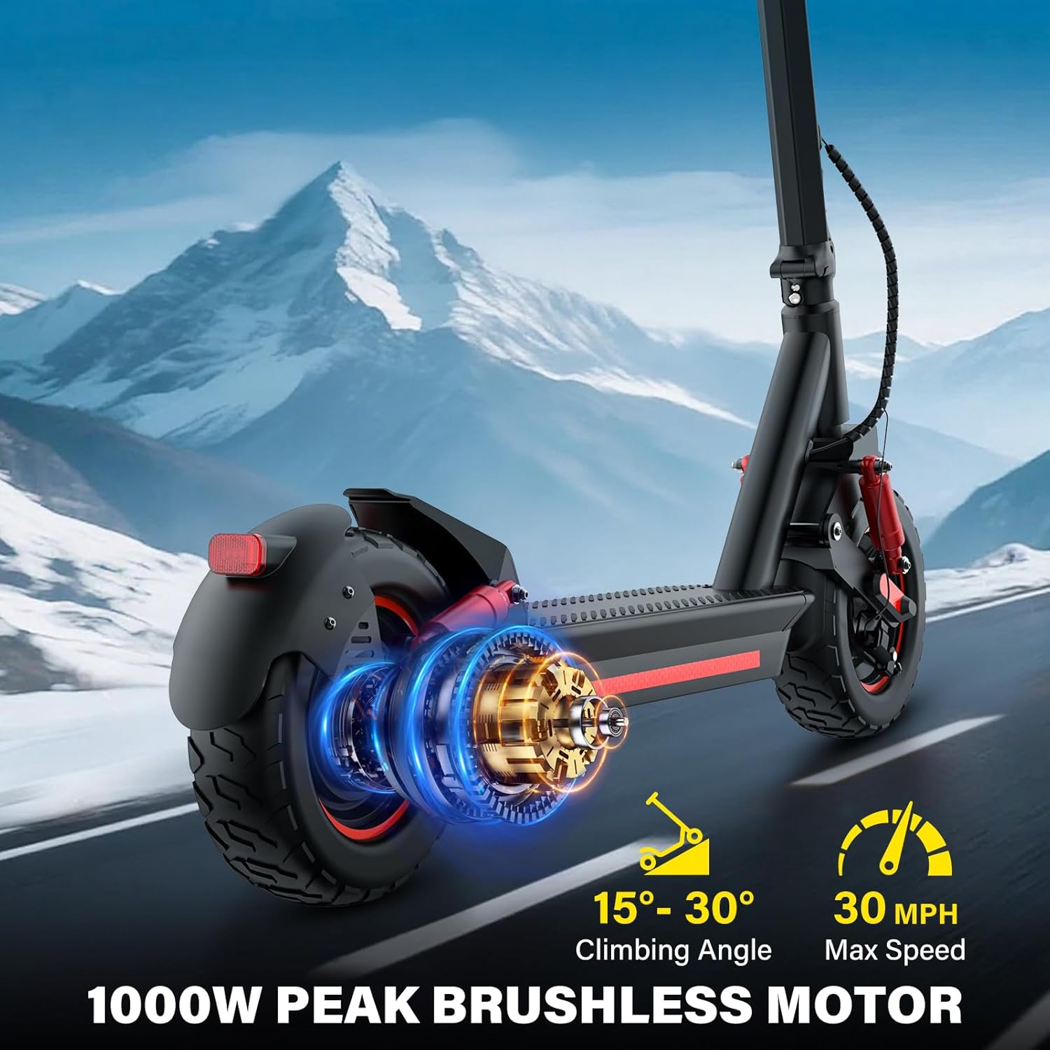 DXH Electric Scooter for Adult - 1000W Peak Motor, Max 30 Miles Long Range, 30Mph Top Speed, 11" Tires, Portable Folding Off-Road Electric Scooter Adults with Dual Braking System and App Control