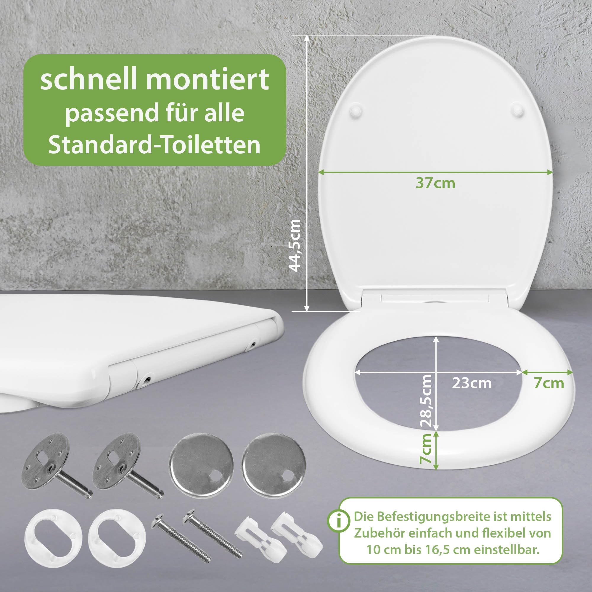 banjado Toilettendeckel mit Absenkautomatik 44,5x37cm - Soft Close Toilettensitz - WC Sitz mit Absenkautomatik - Klodeckel aus Duroplast mit Edelstahl Scharnieren, einfache Montage - Motiv Lavendel 2