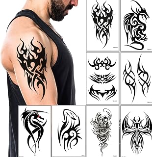 Temporary Tattoos Big Tribal Totem Tattoo Sticker for Men Women Black Large Body Art Makeup Fake Tattoo Waterproof Removable (Pattern5)