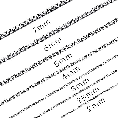 SANNYRA Silver Chain for Men, Stainless Steel Necklace Mens Chain, Dog Tag Silver Necklace for Pendant, 1-7mm 8-36inches Square Rolo Necklaces for Women