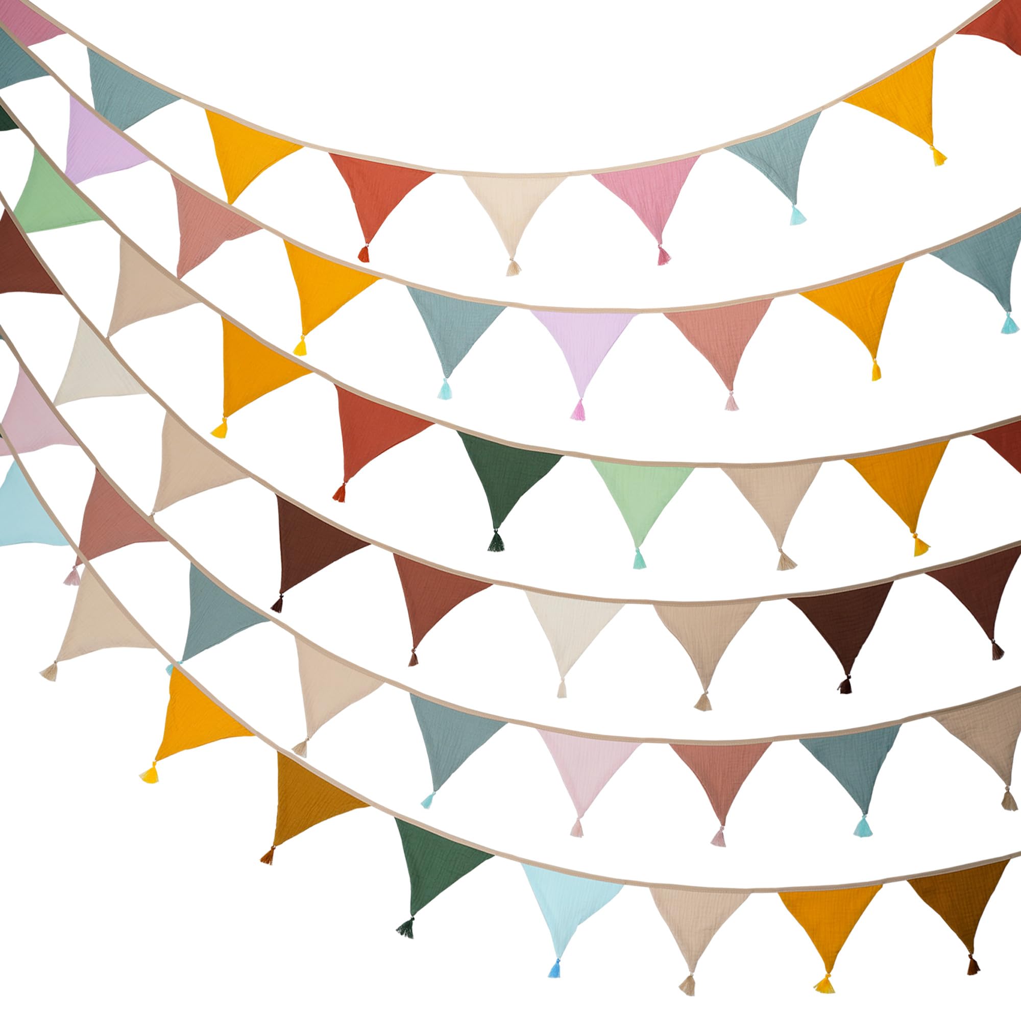 Fabric Bunting Banner, 2 Pack Handmade Neutral String Banner with Tassel Each 8.5 ft 10 Flags Nursery Wall Hanging Wedding Birthday Home Baby Shower Party Decoration Bunting (Pink Candy 2 Packs)