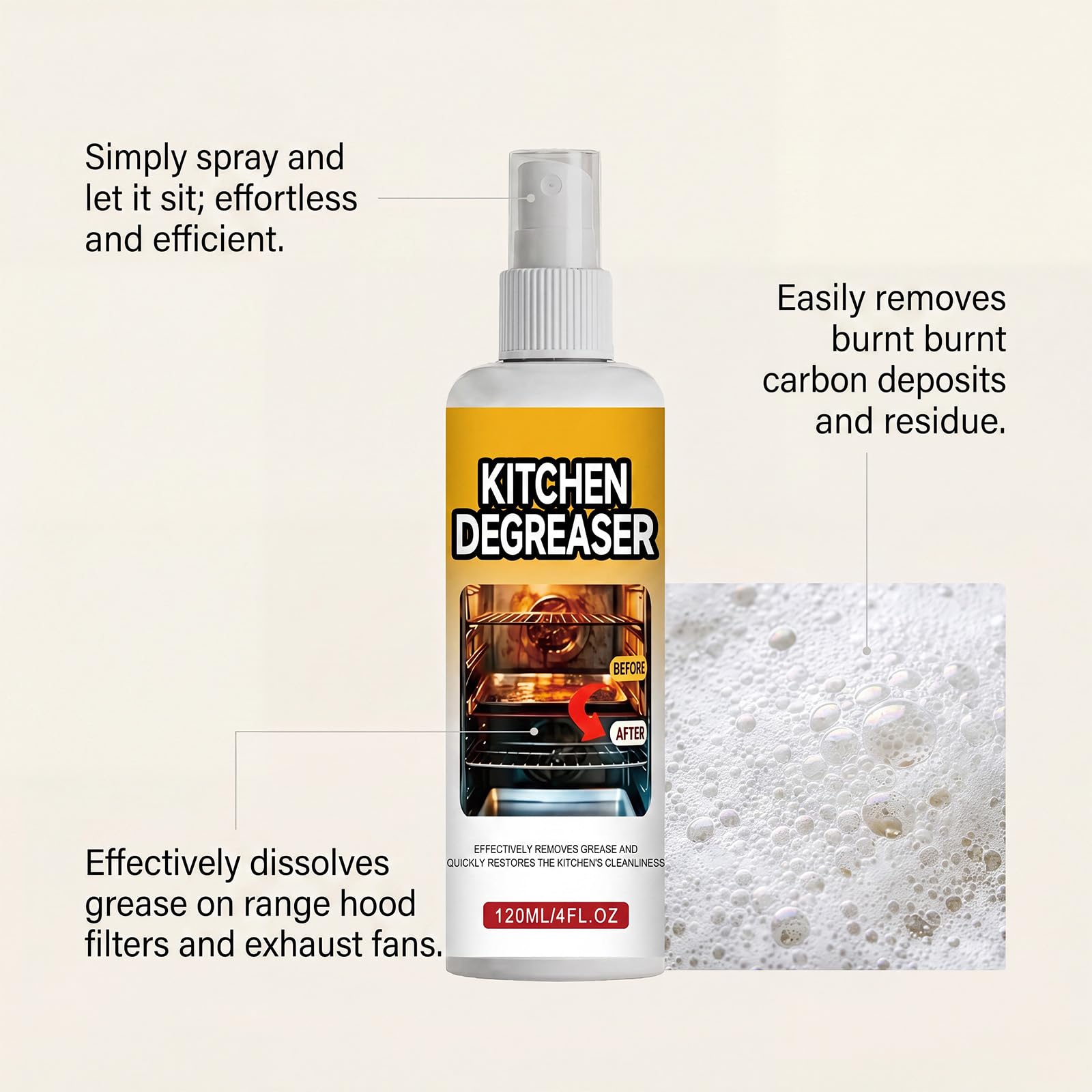 Fettlöser-Spray für Grills, Hochleistungs-Entfetter für Angebranntes und hartnäckiges Fett, Multifunktionaler Fettentferner für den Grill im Freien, Schnell wirkendes Grillreinigungsspray (6pcs)