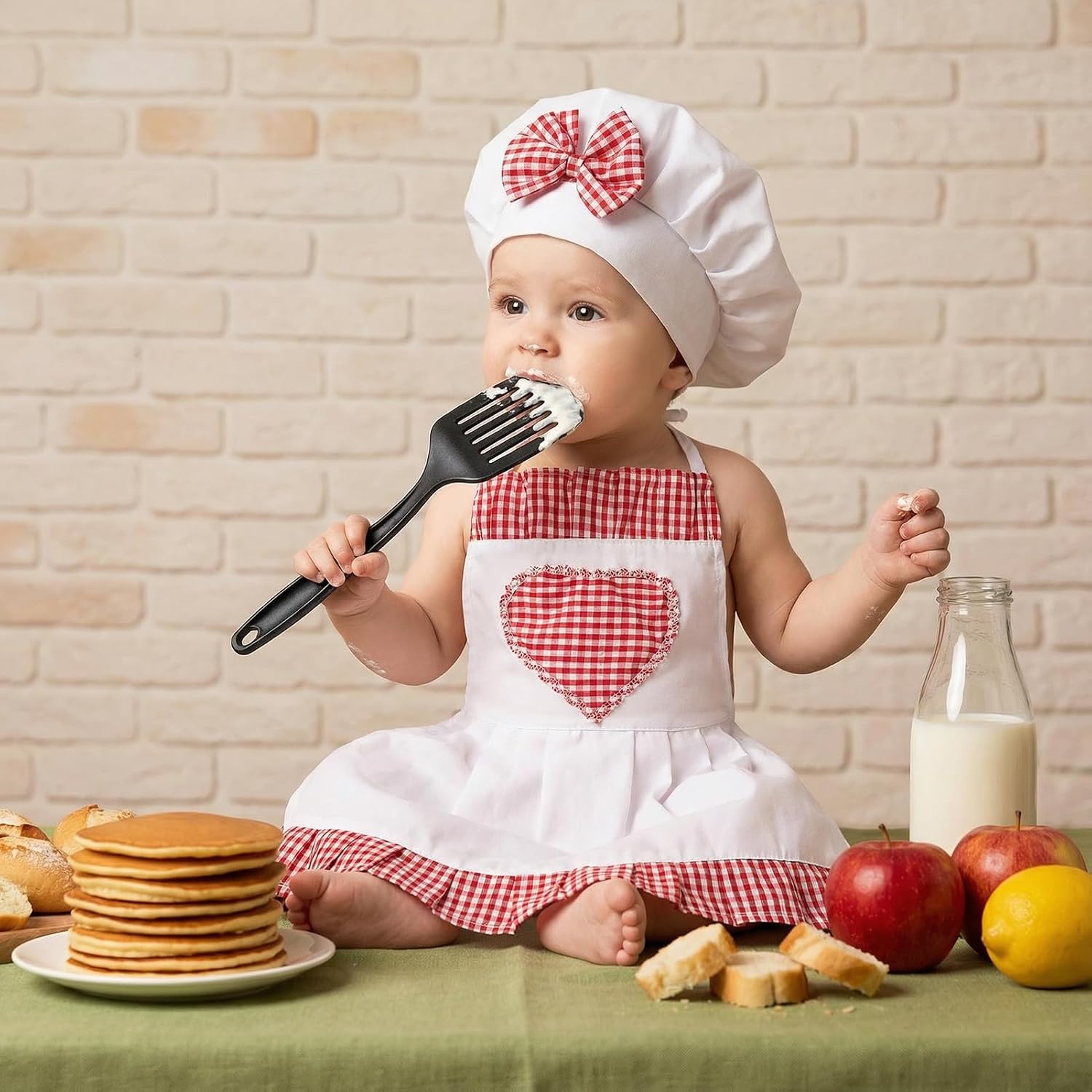 2 Pack Baby Photography Props, Baby Chef Hat and Apron, Baby Chef Outfit, Newborn Photography Outfits, 6-24 Months
