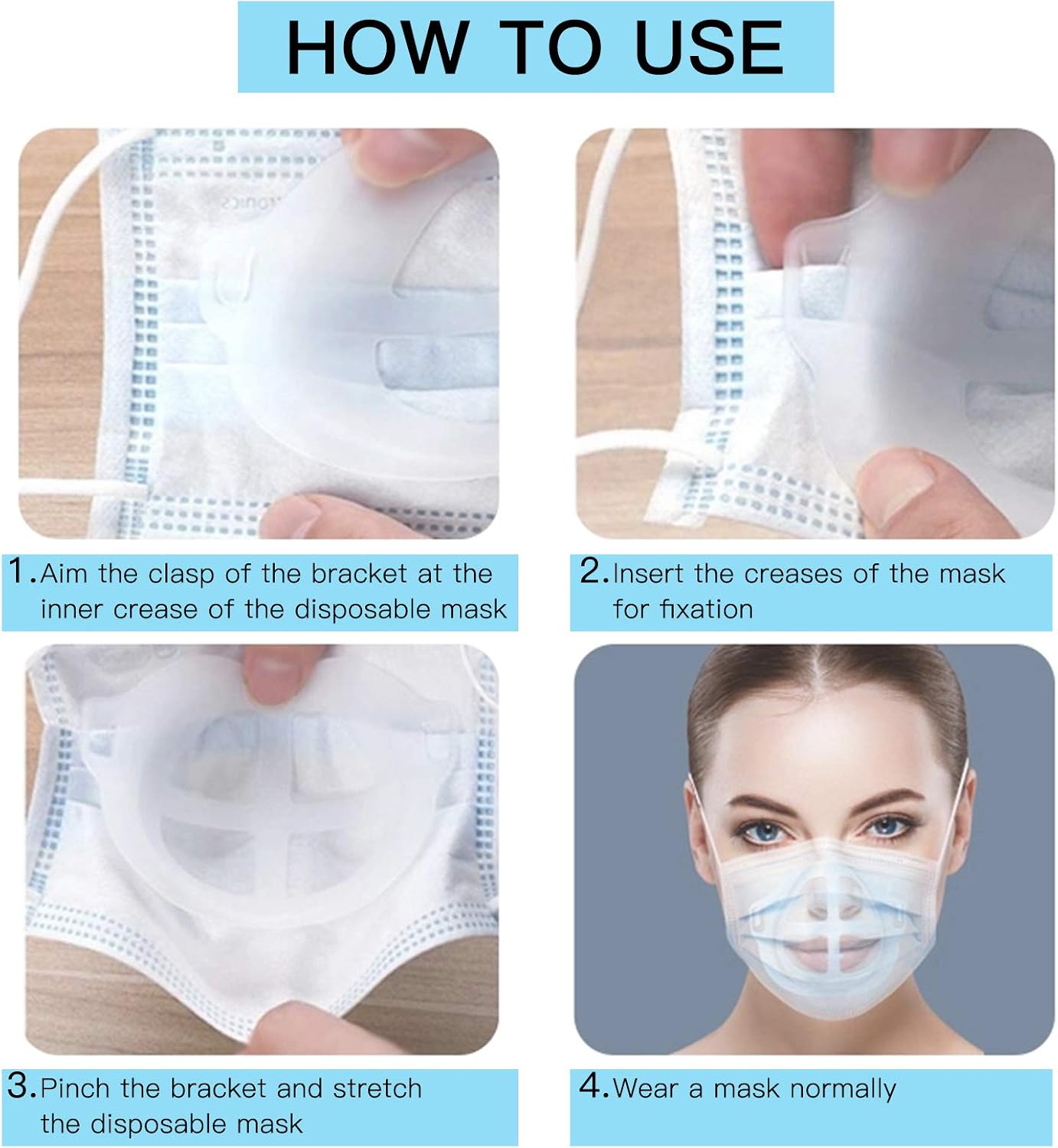 10 Pcs 3D Silicone Face Bracket for Mask Internal Frame with Mask Strap Extender, Internal Support Increasing Breath Space, Avoid Touching Nose and Mouth, Protect Lipstick