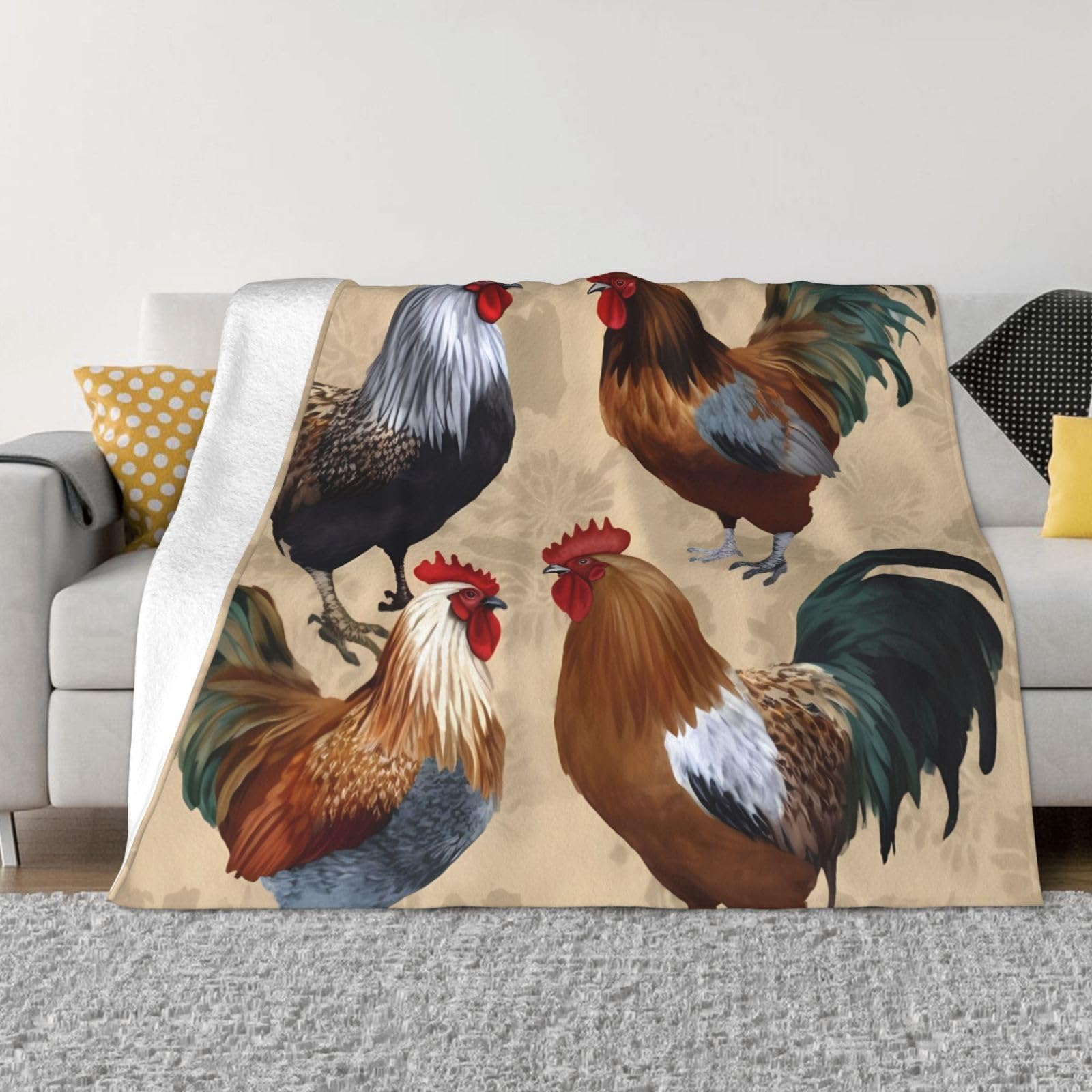 KLOPH Rooster and Chicken Print Throw Blanket 40"x30" Flannel Fluffy Warm Blanket for Couch, Reversible Plush Blankets for Bed, Comfy Fuzzy Blanket for Sofa, Plush Lightweight-Blankets for All Season