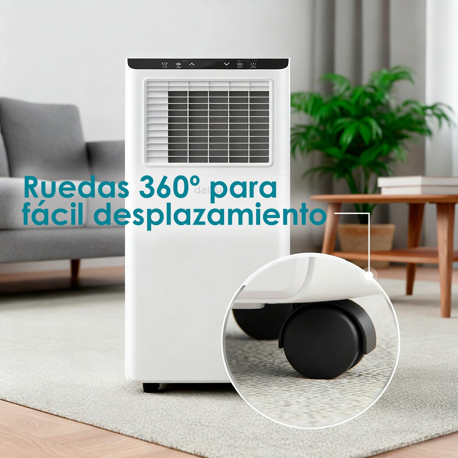Daitsu Aire acondicionado portátil 3 en 1: Frío, Deshumidificador, Ventilador | Hasta 22 m² | Clase A | Mando inalámbrico | Silencioso y Compacto | Aeris Cool APD-09FXA