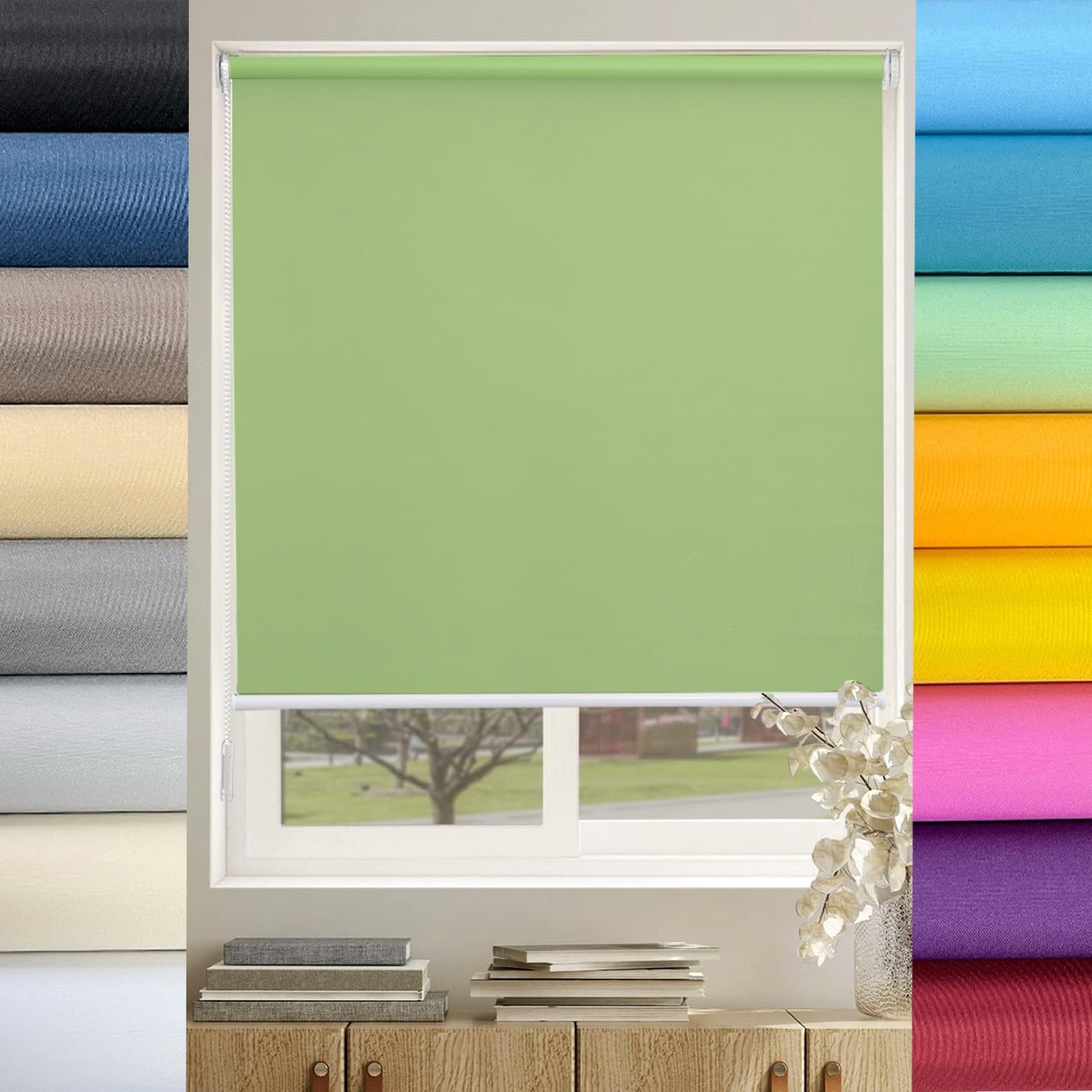 Blackout Roller Blind 110 x 180 cm Multiple Colours and Sizes Roller shades Blind Vertical Blind with Install Accessories Portable Use Travel and Bedroom, Green — image 1