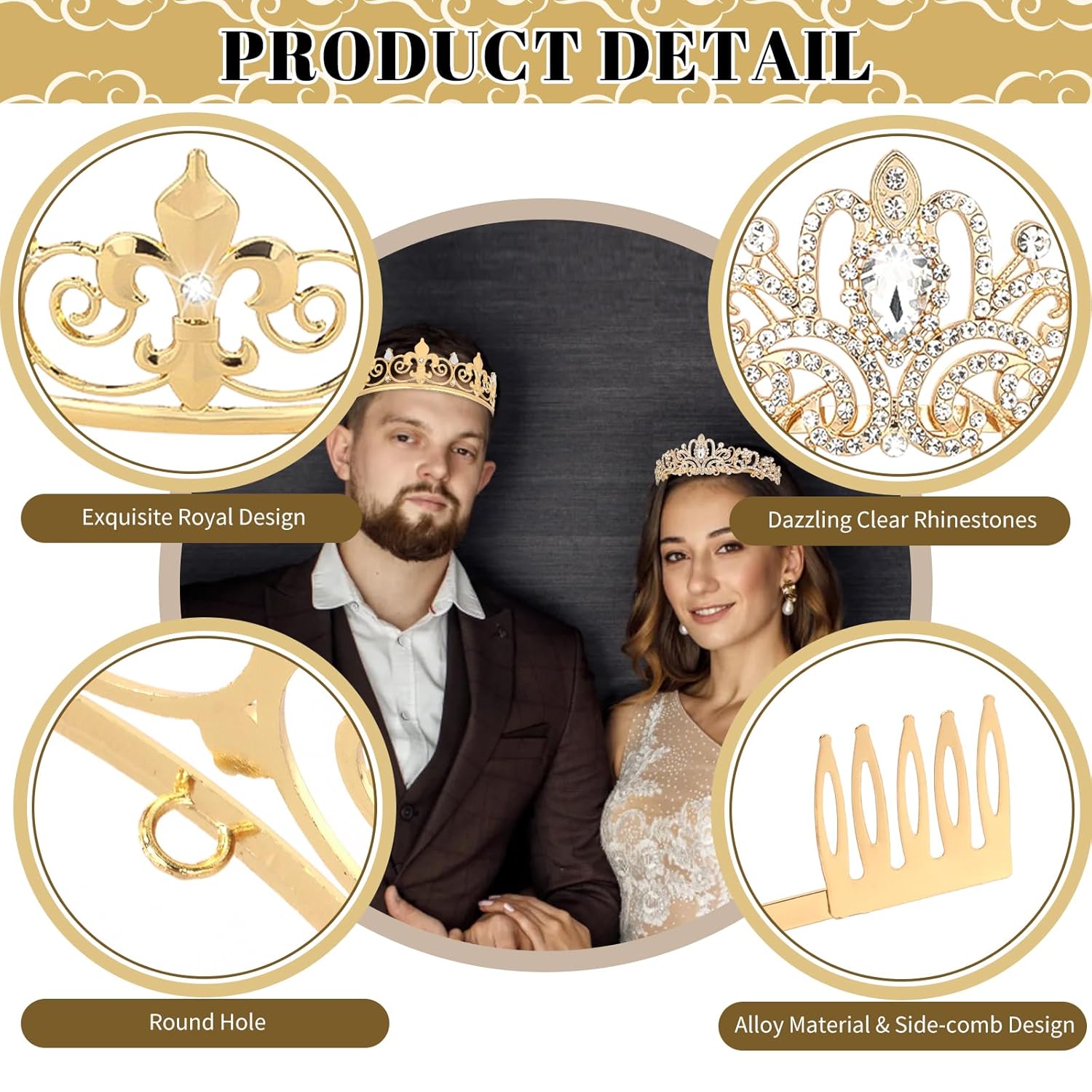 CIEHER 12 Pcs Prom King and Queen Crowns Set - King Crown for Men Queen Tiara Homecoming Costume Party Favor - Gold & Silver