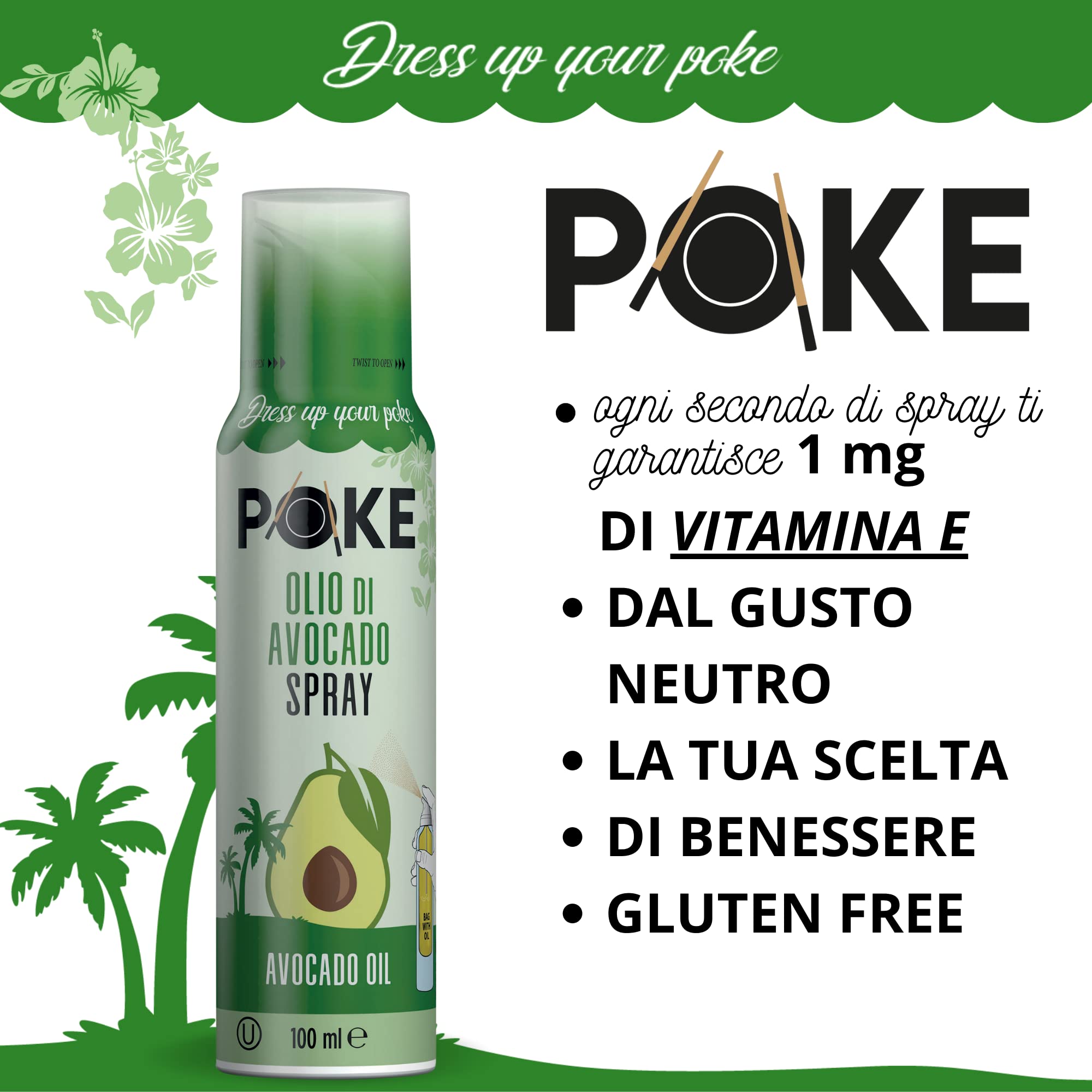 Poke Set de 4 x 100 ml, aceite de aguacate, sabor a lima y pimienta rosa, aromatizado con Yuzu y salsa de soja en spray - 100% natural, 100% ligero, 100% fácil-salud y bienestar - Dress Up Your Poke!