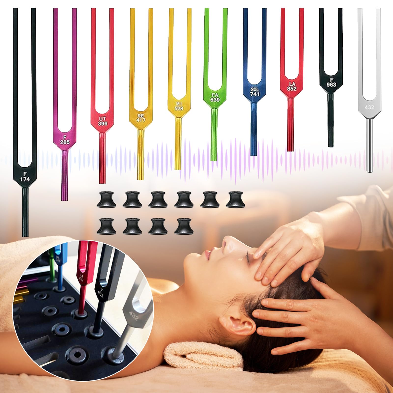 Diapason, 10 Pezzi Set Martelletto Per Riflessi Diapason Terapeutico Neurologia 174 285 396 417 528 639 741 852 963 432 Hz Con Base 2 Martelli In Silicone Panno Per La Pulizia Suono Anti-Compressione