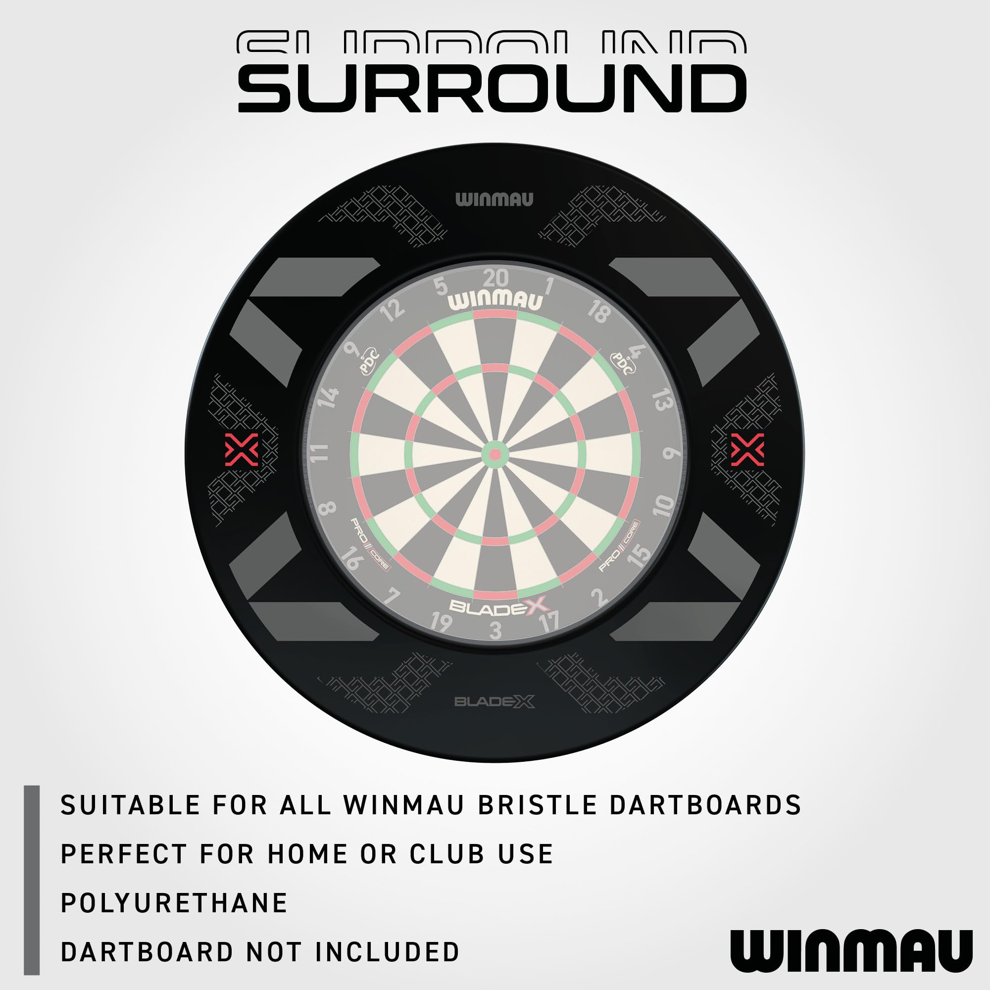 WINMAU Blade X – Anneau de Protection Murale pour Cible de Fléchettes – Protection 360° en Mousse Haute Densité Absorbant les Impacts – Compatible Toutes Cibles Sisal Winmau
