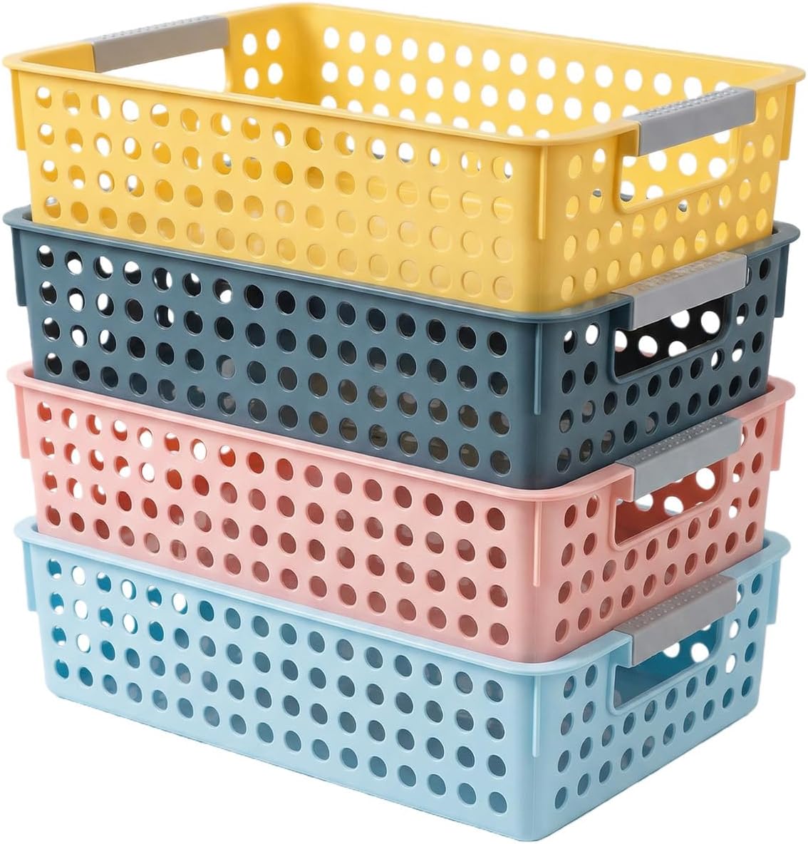 4 Pack Paper Trays for Classroom - Plastic Turn in Baskets for Teachers & Office - Durable Storage Bins with Handles for A4 Documents, Books, Home Organization (13.6" x 10.2")