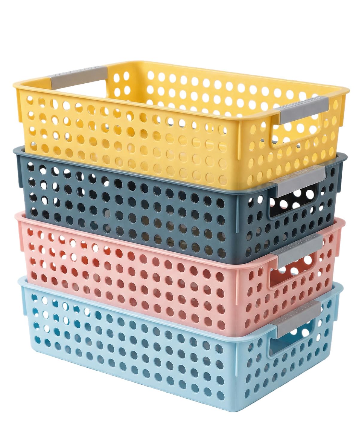 4 Pack Paper Trays for Classroom - Plastic Turn in Baskets for Teachers & Office - Durable Storage Bins with Handles for A4 Documents, Books, Home