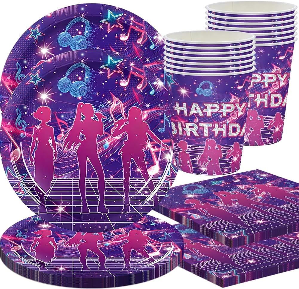 60PCS K Pop Birthday Decorations Set,Birthday Party Decorations Set, K-Pop-Themed Birthday Party Decorations, Birthday DecorationsK Pop Party,Cardboard Plate Napkin,Birthday Party Set-24guests