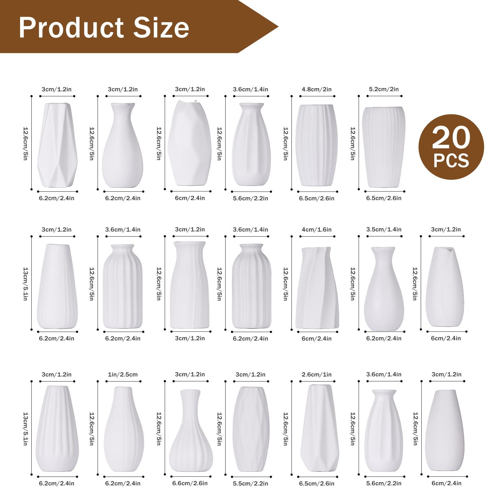 Set di 20 piccoli vasi in ceramica bianca, mini vasi per fiori ed erba della pampa, centrotavola bohémien per feste, matrimoni fai da te, tavolino, decorazione da bancone, camera da letto, soggiorno