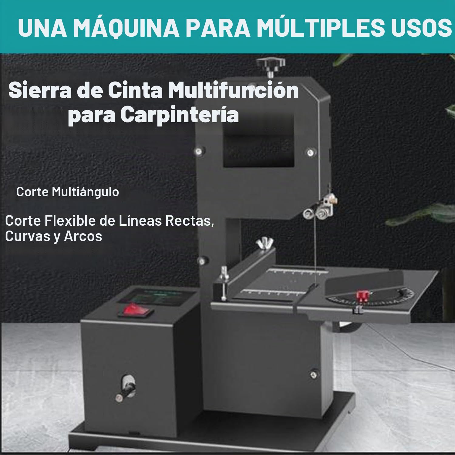 Sierra de Cinta para Carpintería 800W de Mesa - Altura de Corte 70 mm con Mesa Metálica Inclinable 0-45°,Realiza Cortes Rectos,Curvos y Multíángulo para Madera y Metal