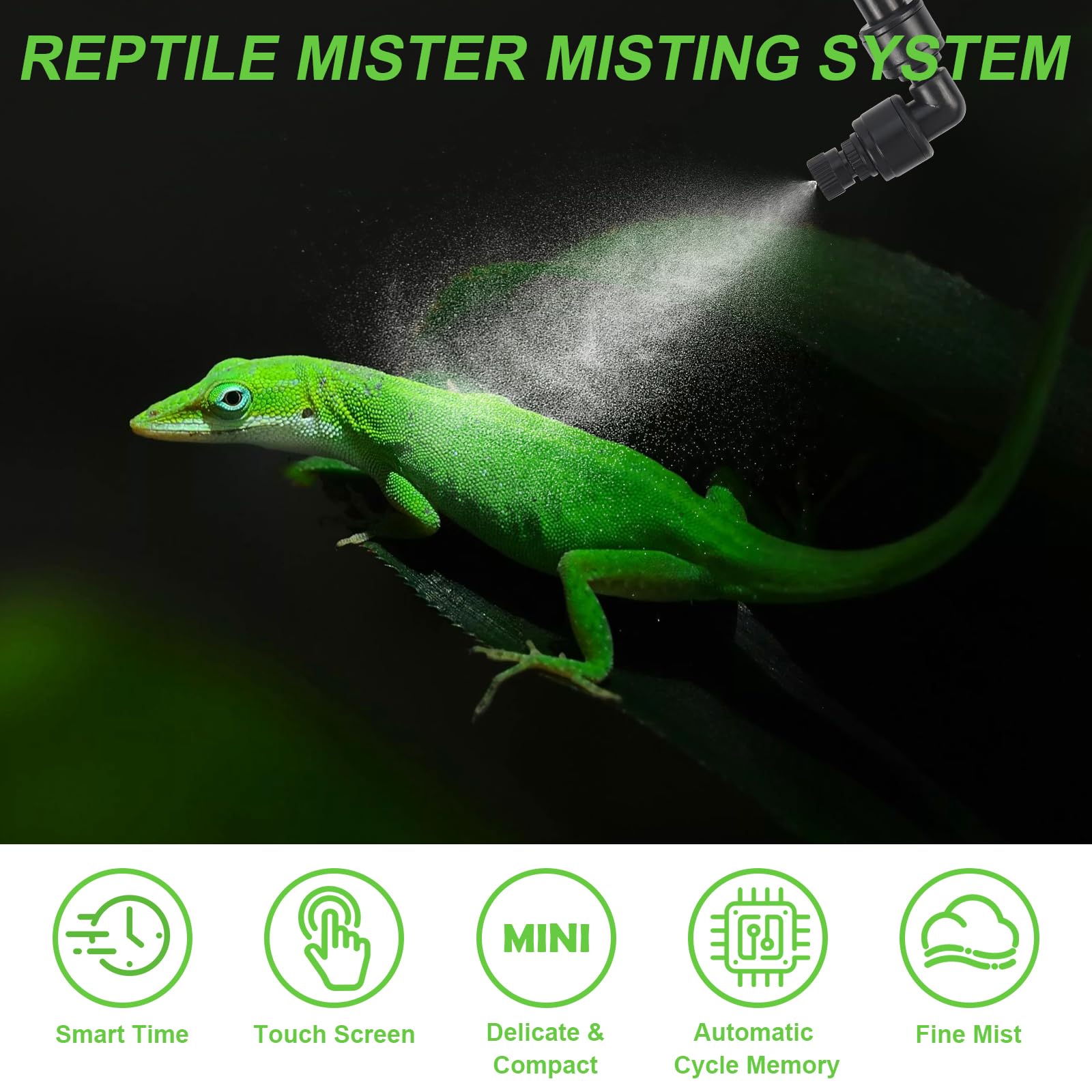 inteligentny system zraszania terrarium, nawilżacz powietrza z timerem i dyszami natryskowymi, regulacja 360°, nawilżacz powietrza, nebulizator do terrarium dla płazów, gadów, roślin