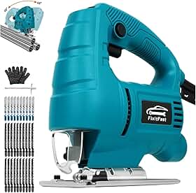 FINYQBET Serra Tico Tico Elétrica 1150W para Cortes Curvos e Retos em Madeira, Aço e Polímeros, com 6 Níveis de Velocidade Ajustável (0-5500 RPM), 45° e Acessórios Completos (110, Volts)