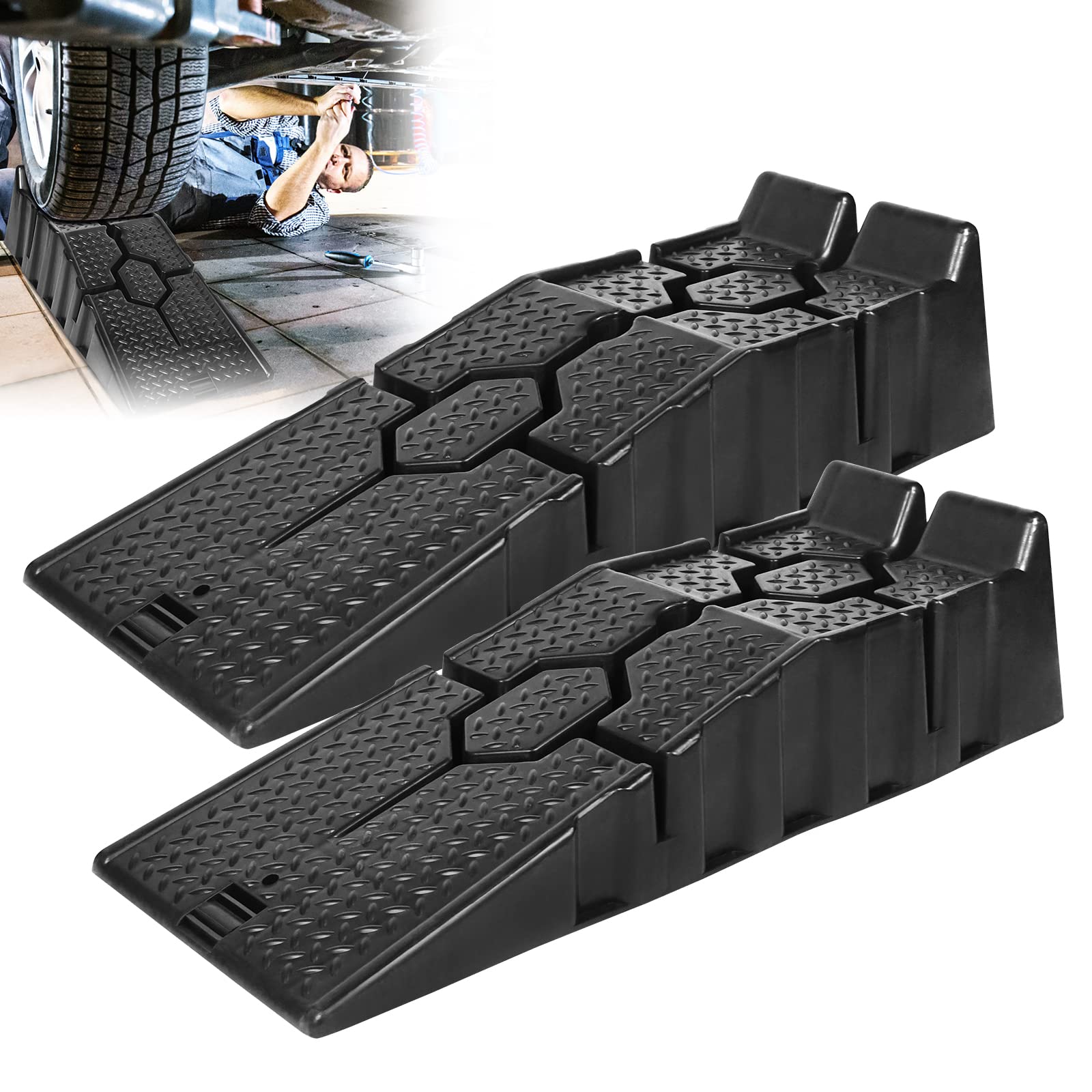 ACXIN 2 x Plastic Load Ramps, 2.5T Load Capacity, Compression Base, Non-Slip Design, Load Ramp (90 x 33 x 22.5 cm, Black)