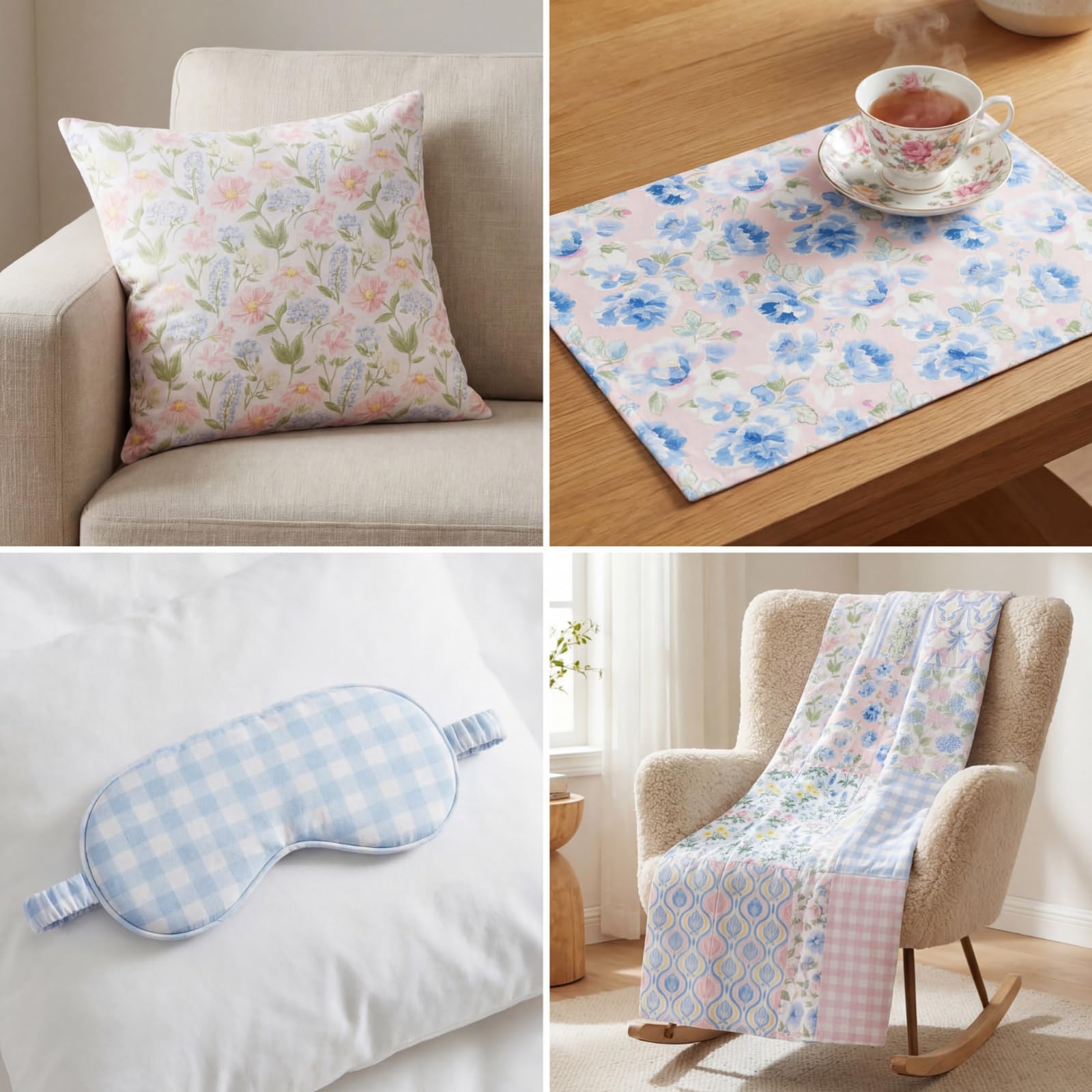 Mindsoft 12 Pcs Blue Spring Floral Fabric Bundles 18 x 22 Inch Cotton Hydrangea Floral Printed Fat Quarters Pastel Flower Quilting Fabric Patchwork Squares for Sewing DIY Handmade Craft Supplies - 5