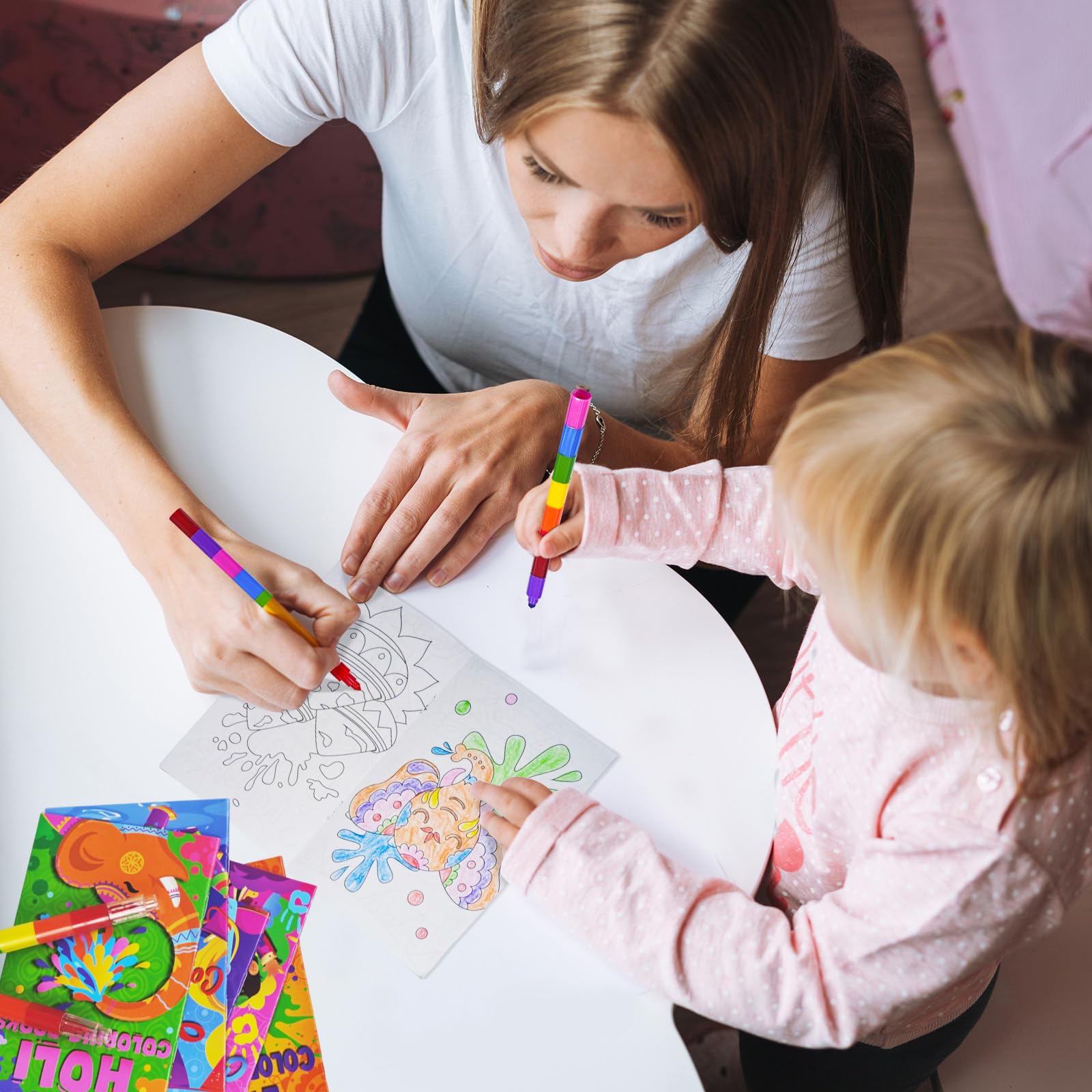 Cinrobiye Holi-Malbücher, Großpackung zum Selbermachen, Mini-Happy Holi-Kunst-Zeichenset mit stapelbaren Buntstiften für Festivals, indische Geburtstagspartys, Geschenke, Geschenktütenfüller, Schule