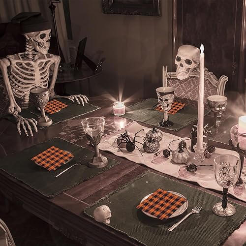 Miniatura 4 de Servilletas de papel de Halloween, servilletas de cóctel a cuadros de búfalo naranja y negro, servilletas de barra desechables para el hogar,