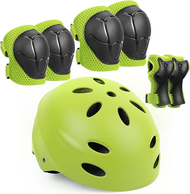 Kids Protective Gear Set, 7 in 1 Adjustable Bike Helmets for Roller Skating Skateboard BMX Scooter Cycling Age 3-8 Years Old Boys Girls