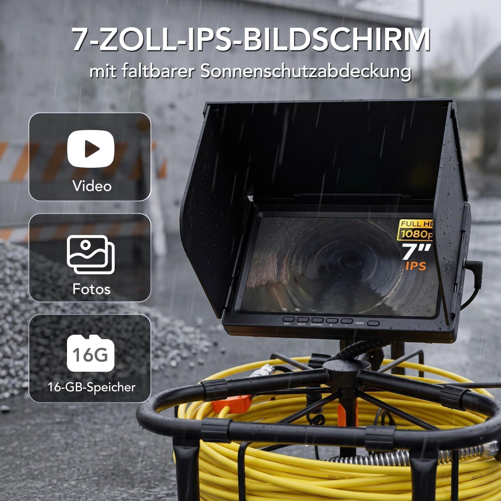 Telecamera per Fognature HD 1080P da 7", Telecamera per Tubi con