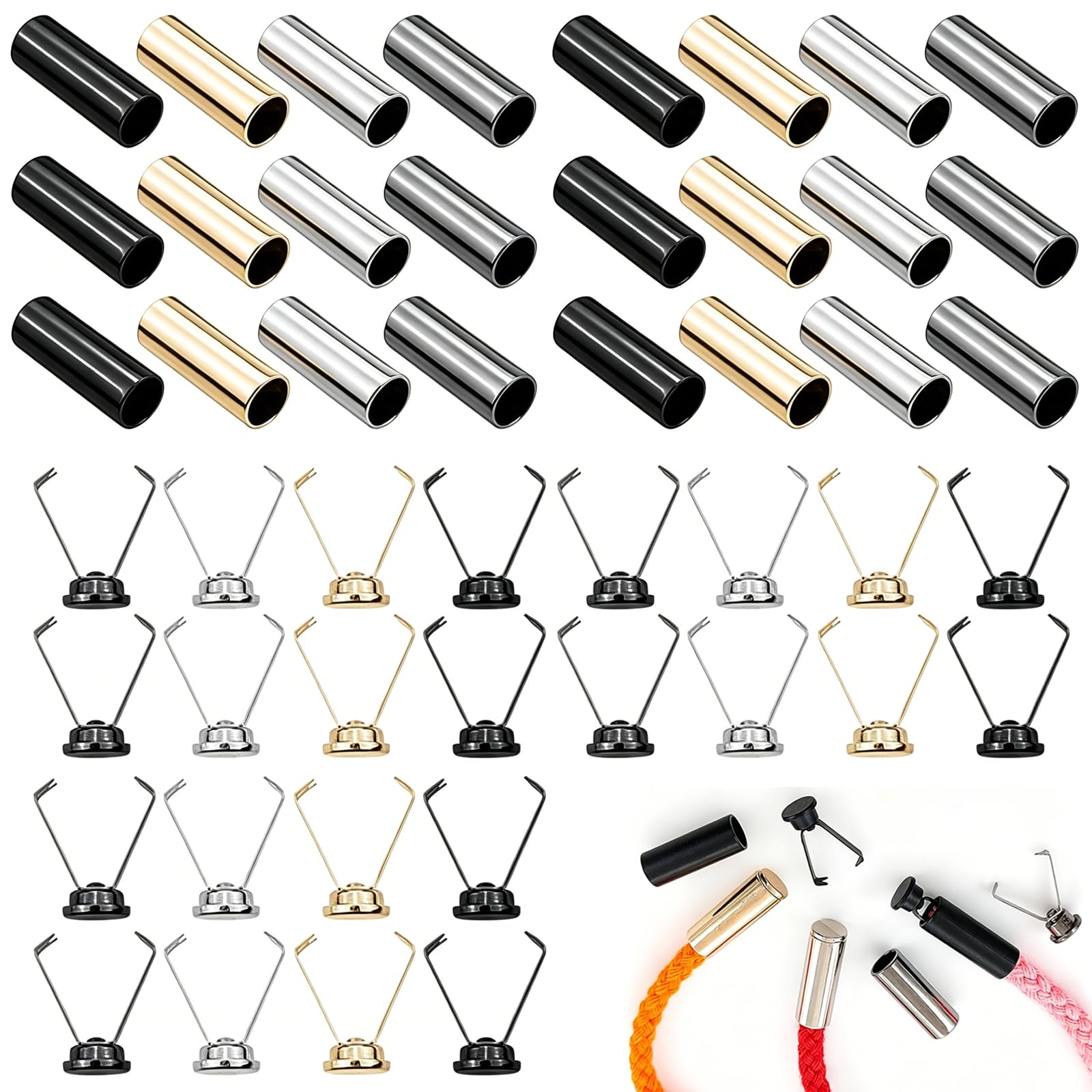 Cyunhui Unisex Silver 24 Pcs Rope Stoppers, Toggles For Drawstrings, Ends Locks Drawstring Rope Stopper, Drawstring Ends For Drawstrings Backpacks Cap Shoelace Clothing Pants Sweatshirts