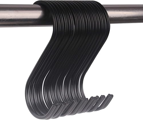 Miniatura 3 de Paquete de 50 ganchos negros en S  Ganchos colgantes de acero resistentes para estante de ollas de cocina, armario, plantas, colgador de metal para