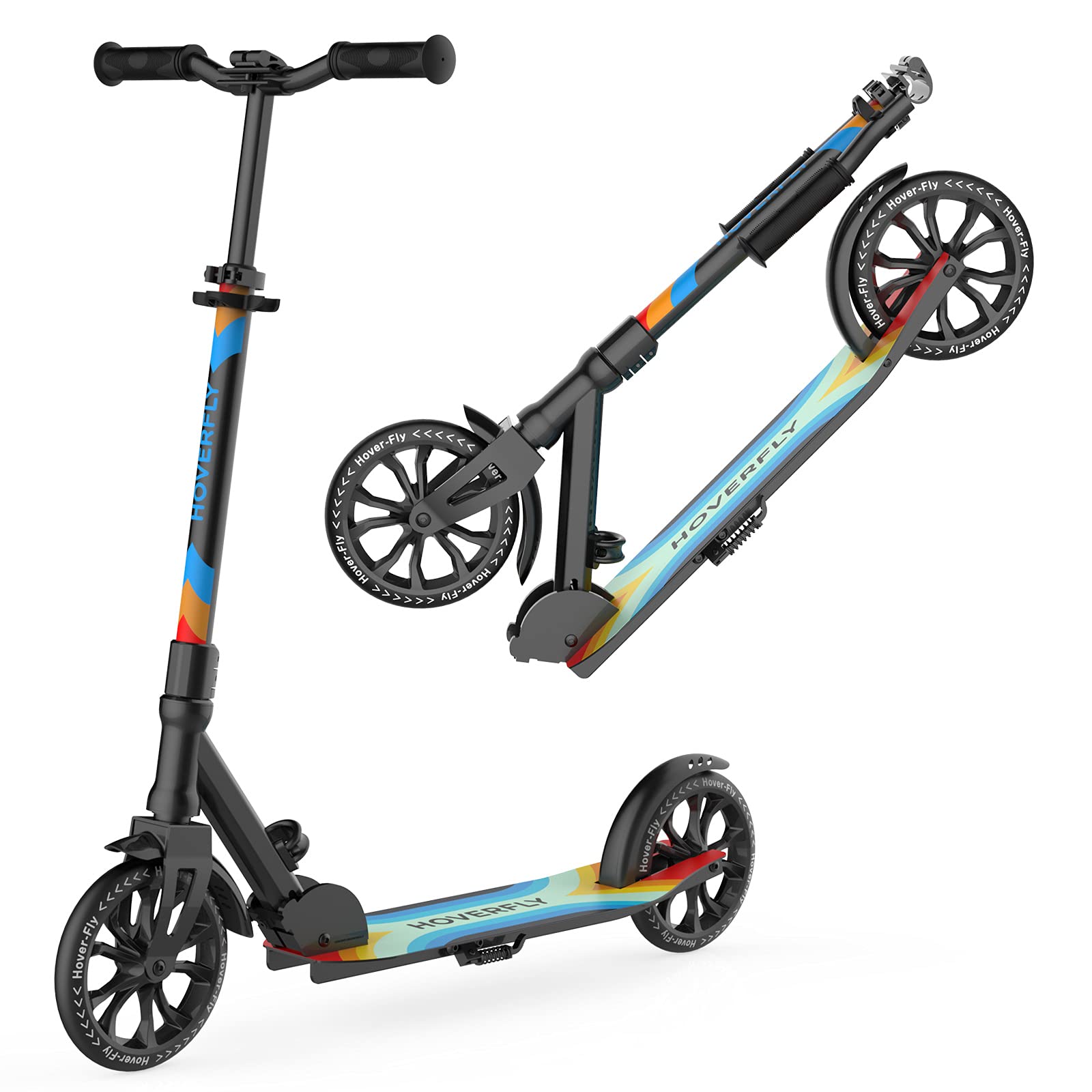 HOVERFLY KH8 Kick Scooter, Large 8" Wheels and 3 Adjustable Heights Adult Scooter, Foldable and Ligh