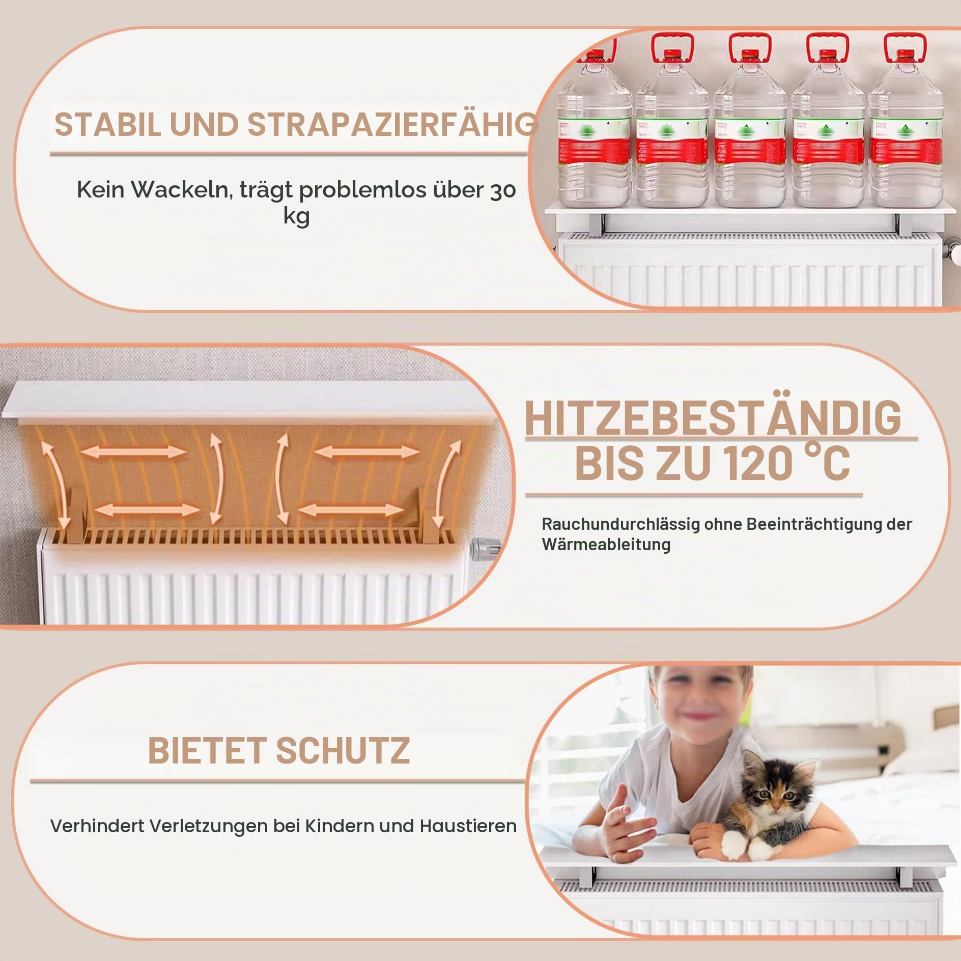 Heizkörperregal Ohne Bohren,15cm Tief Heizungsregal,Regal für Heizkörper,Heizung Ablage,Weiße Heizungsabdeckung aus Aluminium für Zuhause,Tragkraft 30kg,für Aufbewahrung und Dekoration(80cm)