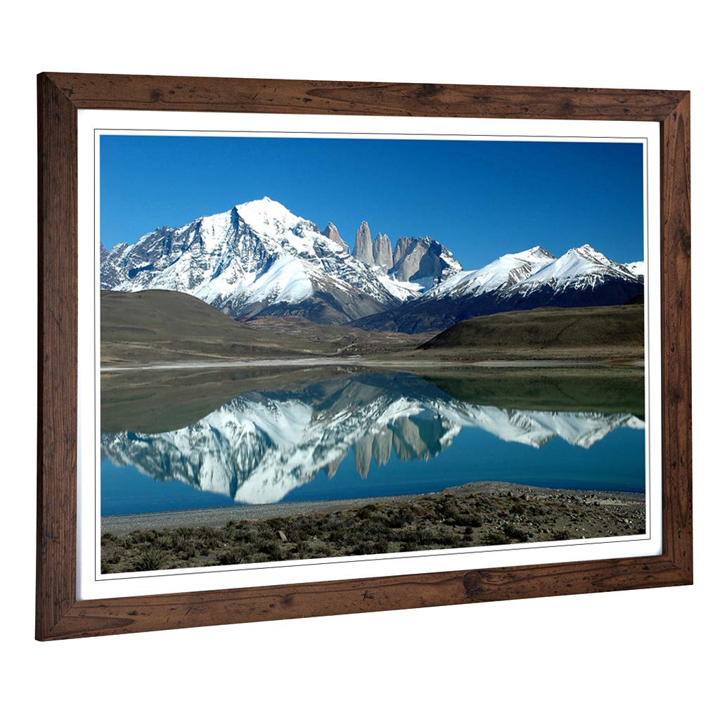 Big Box Art Framed Print of Landscape Patagonia Argentina Lake & Mountain Design | Wall Art Picture| Home Decor for Kitchen, Living Room, Bedroom, Hallway, Walnut, A2 / 24.5x18 Inch / 62x45cm